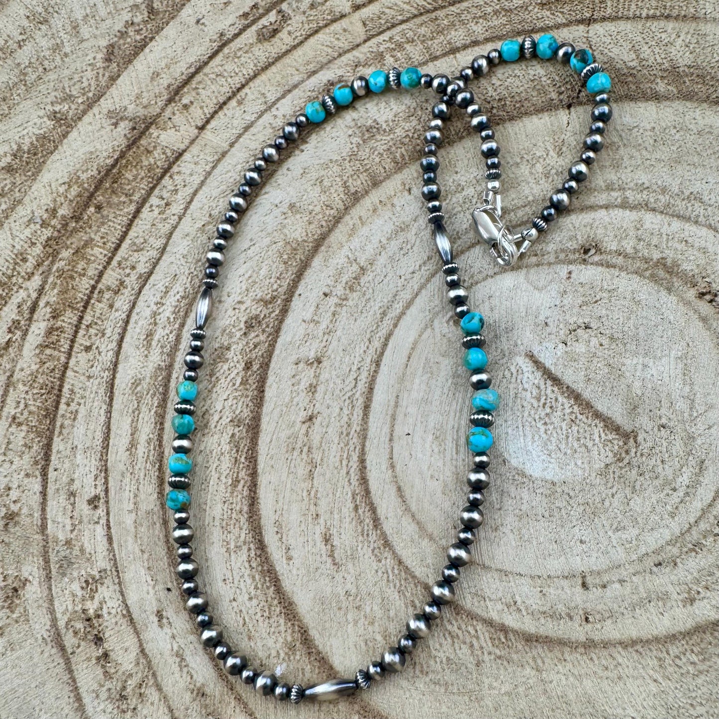 Kingman Turquoise& Navajo Pearl Sterling Silver Choker Necklace