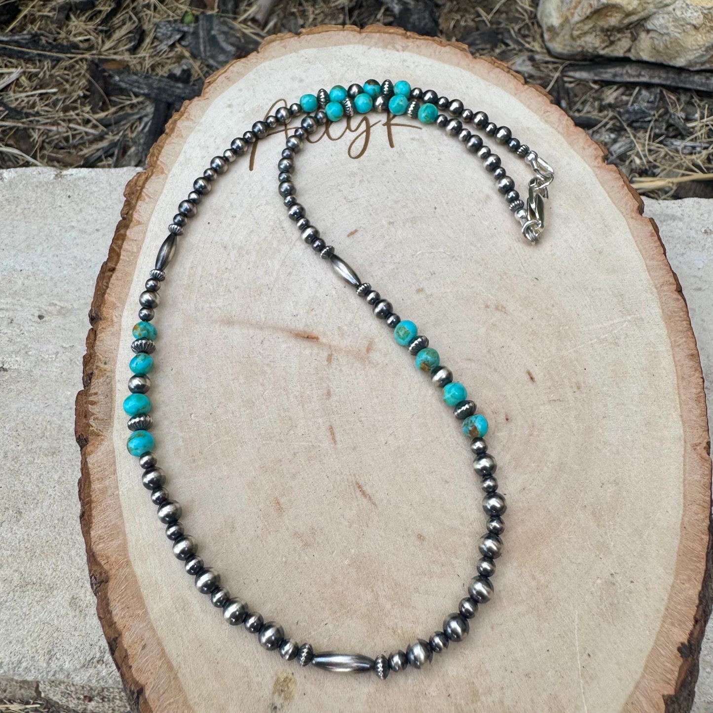 Kingman Turquoise& Navajo Pearl Sterling Silver Choker Necklace