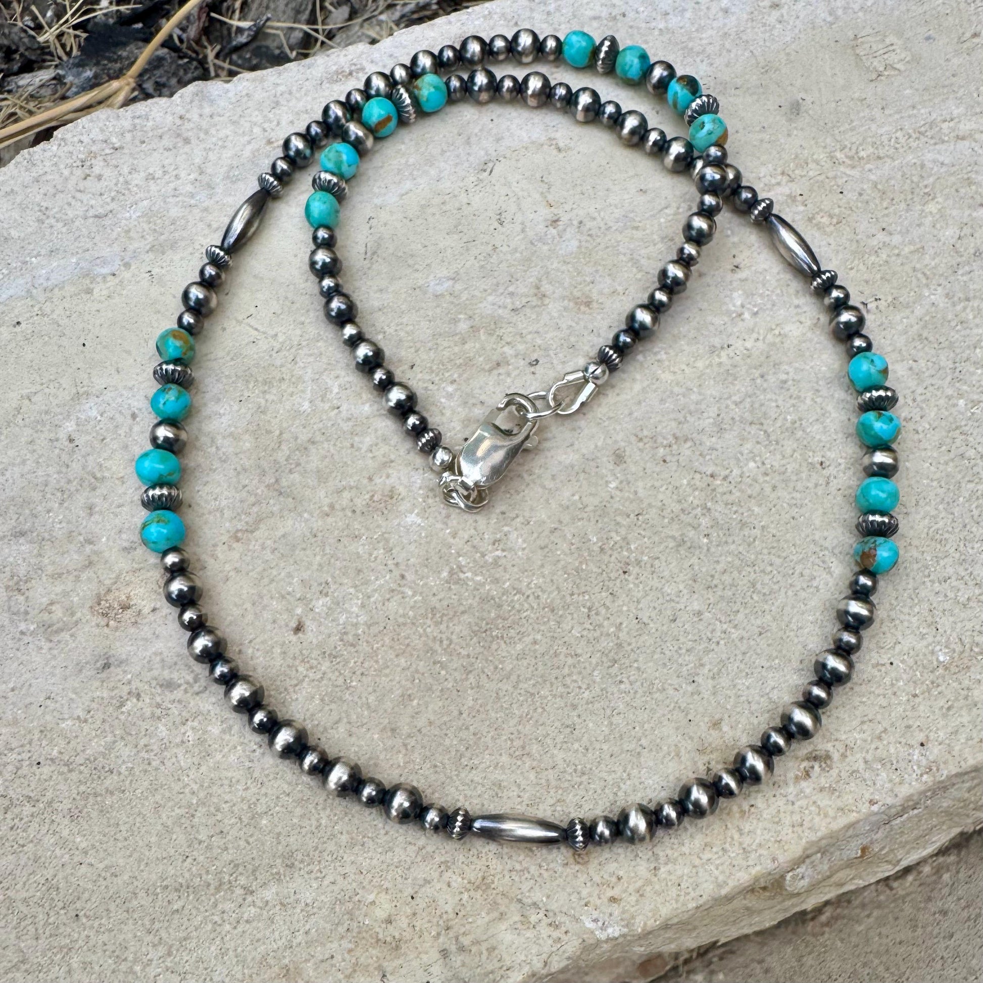 Kingman Turquoise& Navajo Pearl Sterling Silver Choker Necklace