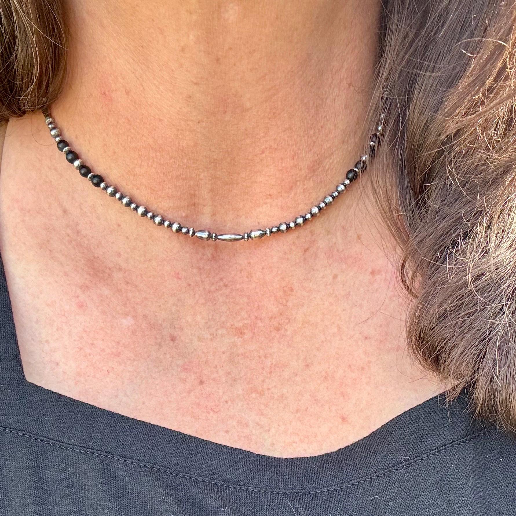 Navajo Pearl & Black Onyx Necklace - Elegant Sterling Silver Gemstone Jewelry