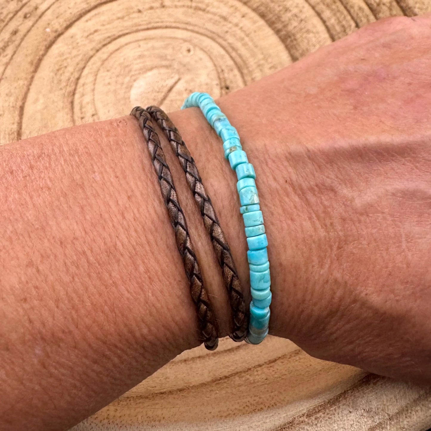 Braided Leather Multi Wrap Bracelet with Kingman Turquoise & Sterling Silver – Unisex Cuff