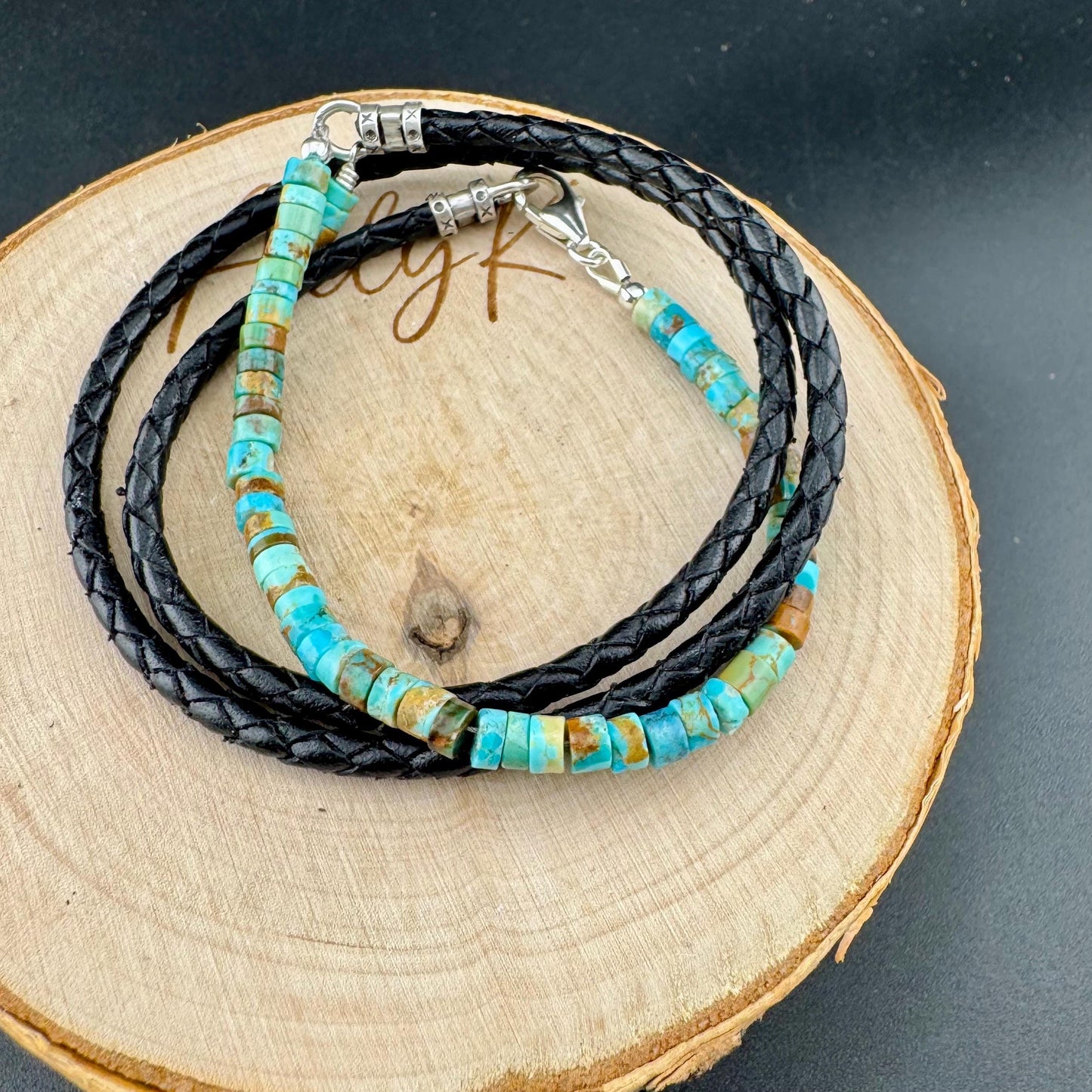 Kingman Turquoise Leather Cuff - Unisex Multi Wrap Bracelet in Black or Brown Leather, Blue or Green Turquoise