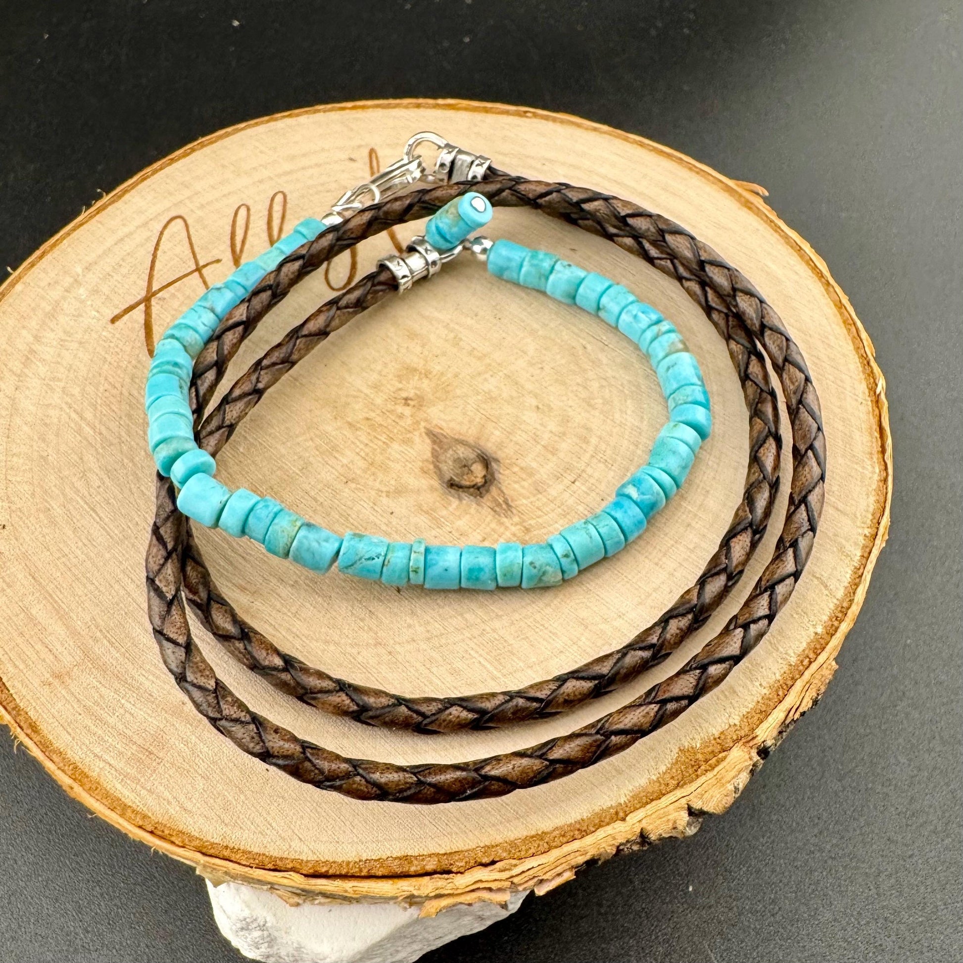 Kingman Turquoise Leather Cuff - Unisex Multi Wrap Bracelet in Black or Brown Leather, Blue or Green Turquoise