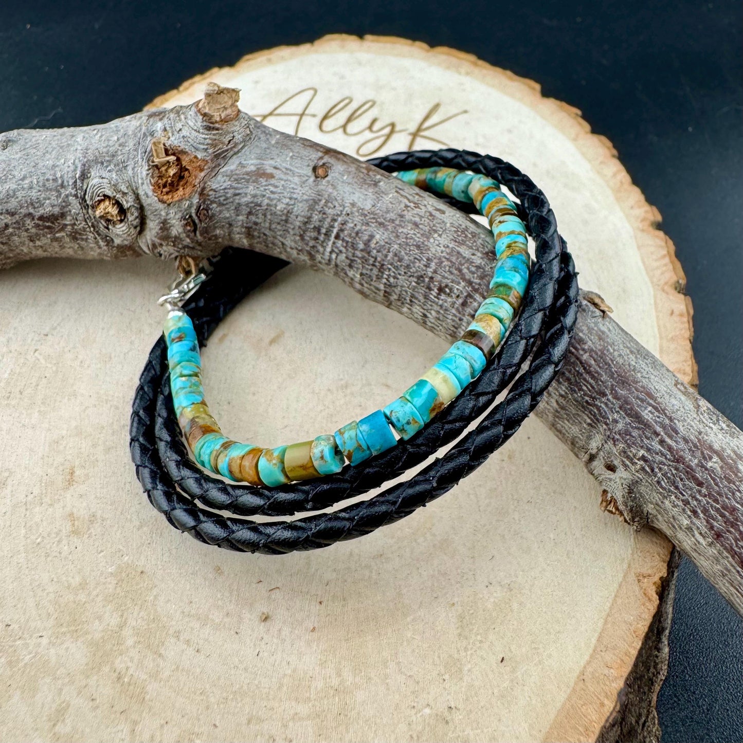 Kingman Turquoise Leather Cuff - Unisex Multi Wrap Bracelet in Black or Brown Leather, Blue or Green Turquoise