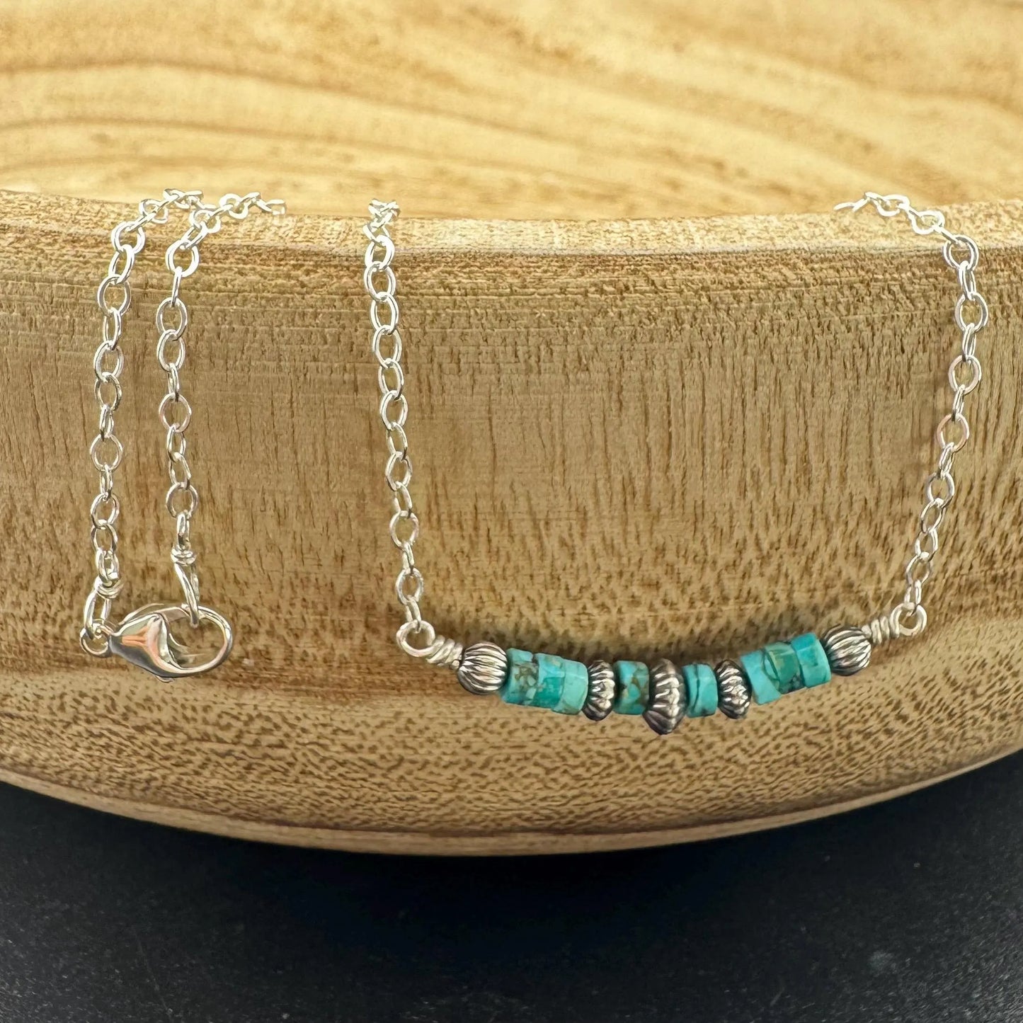 Southwestern Turquoise & Navajo Pearl Bar Necklace – Sterling Silver Pendant