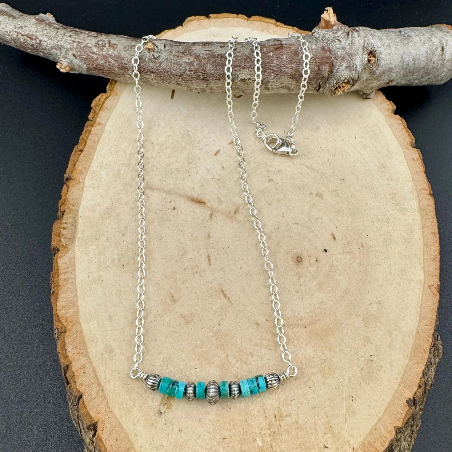 Southwestern Turquoise & Navajo Pearl Bar Necklace – Sterling Silver Pendant