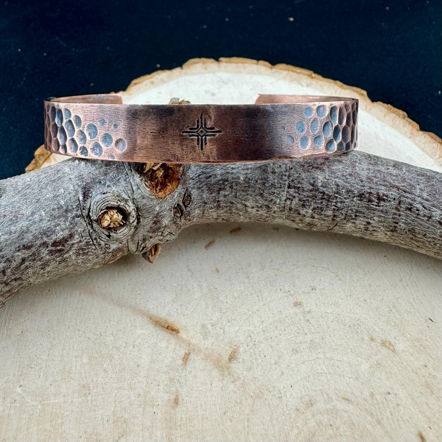 Handcrafted Copper Cuff Bracelet – Southwest Zia Design, Hammered Style, Oxidized or Shiny Finish