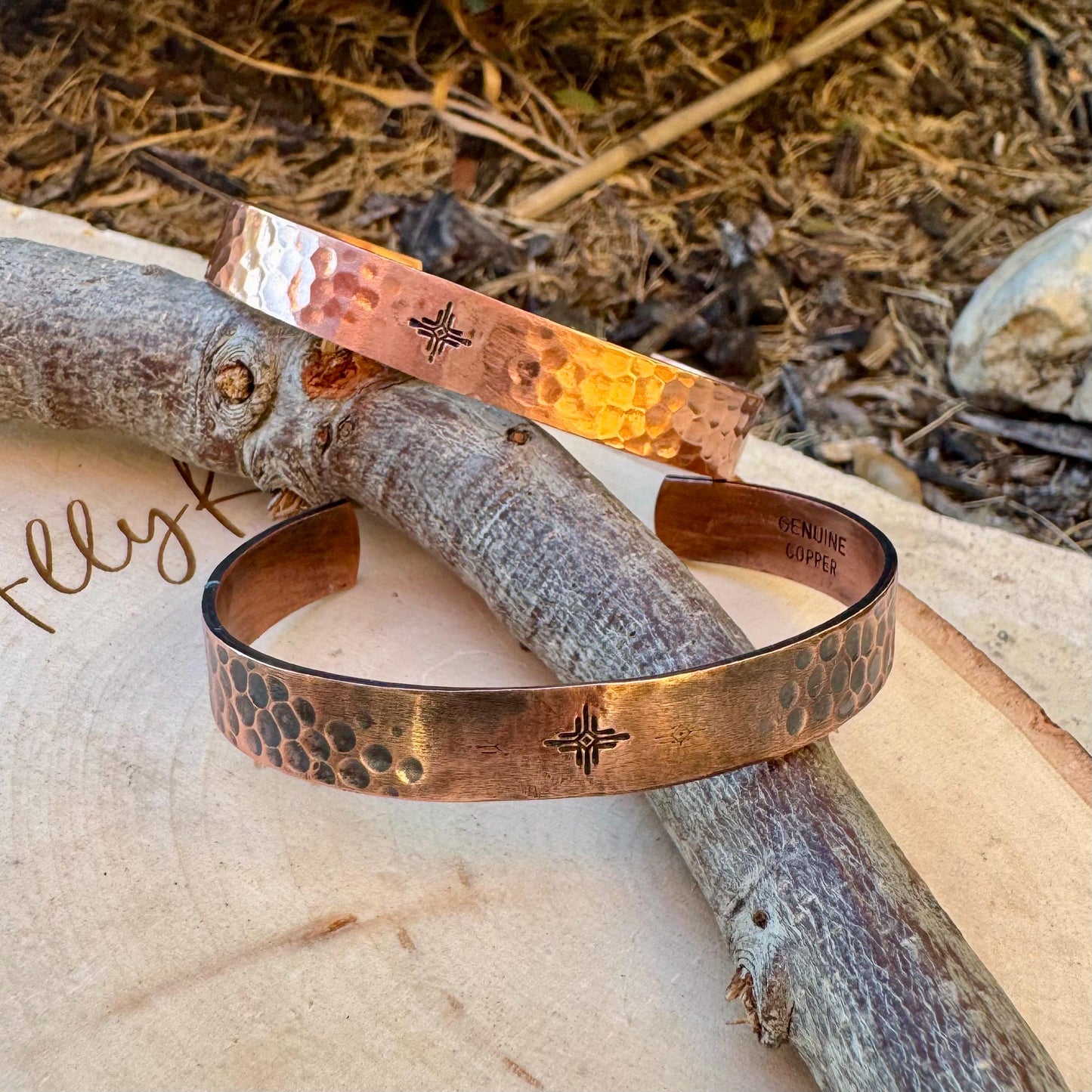 Handcrafted Copper Cuff Bracelet – Southwest Zia Design, Hammered Style, Oxidized or Shiny Finish