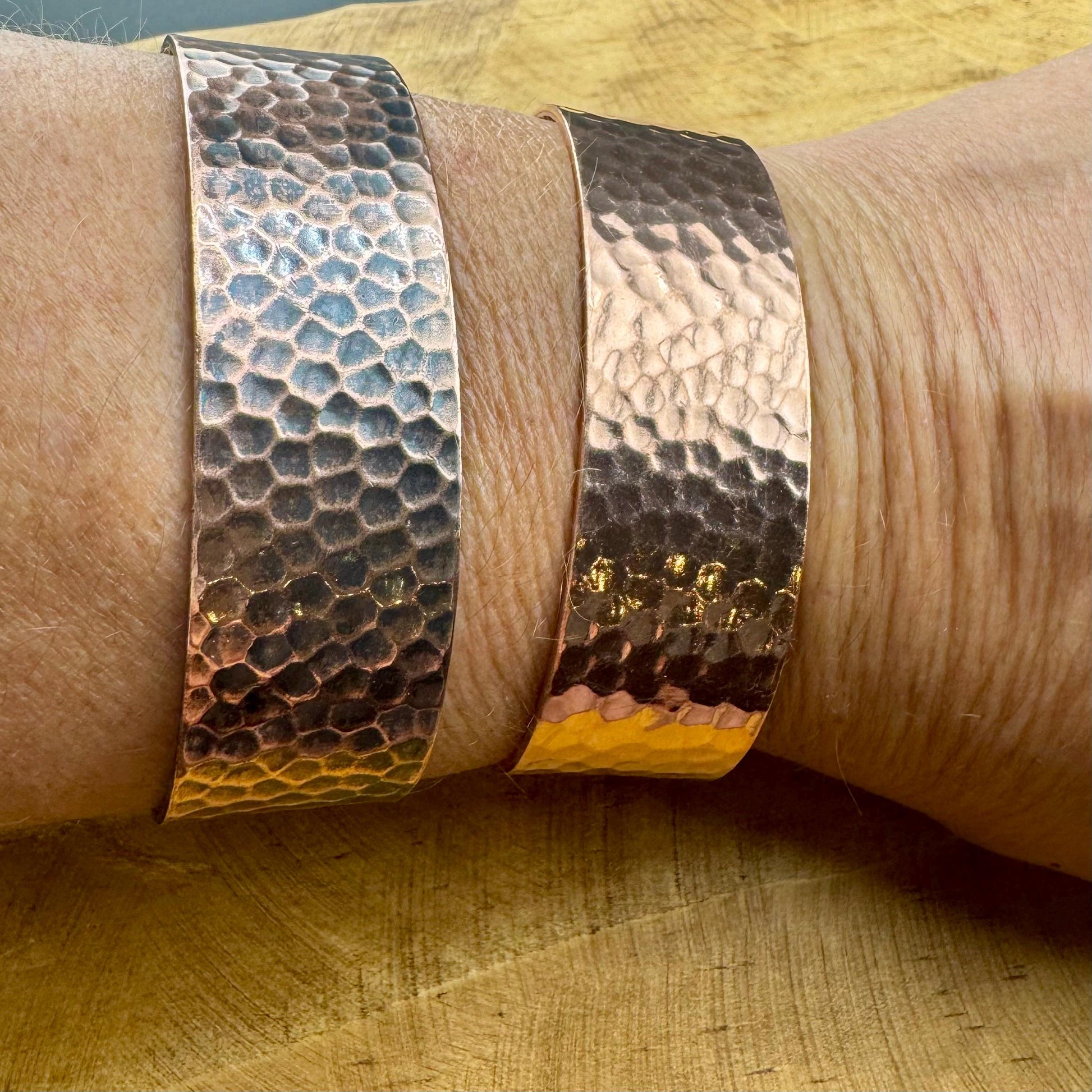 Handcrafted Copper Cuff Bracelet - Artisan Hammered Style with Oxidized or Shiny Finish