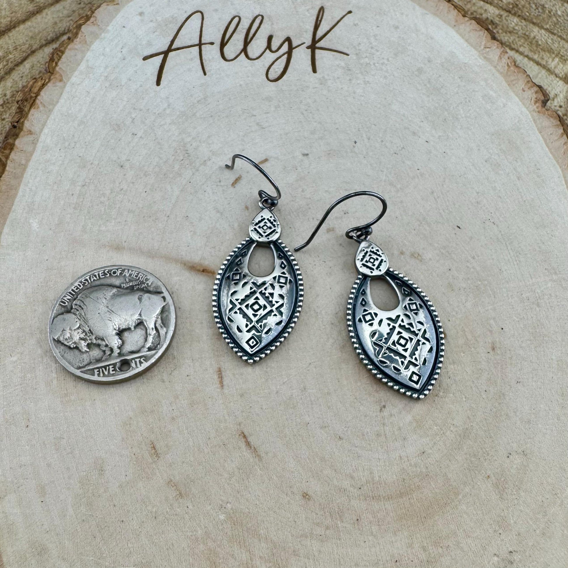 Sterling Silver Tribal Stamped Oval Earrings