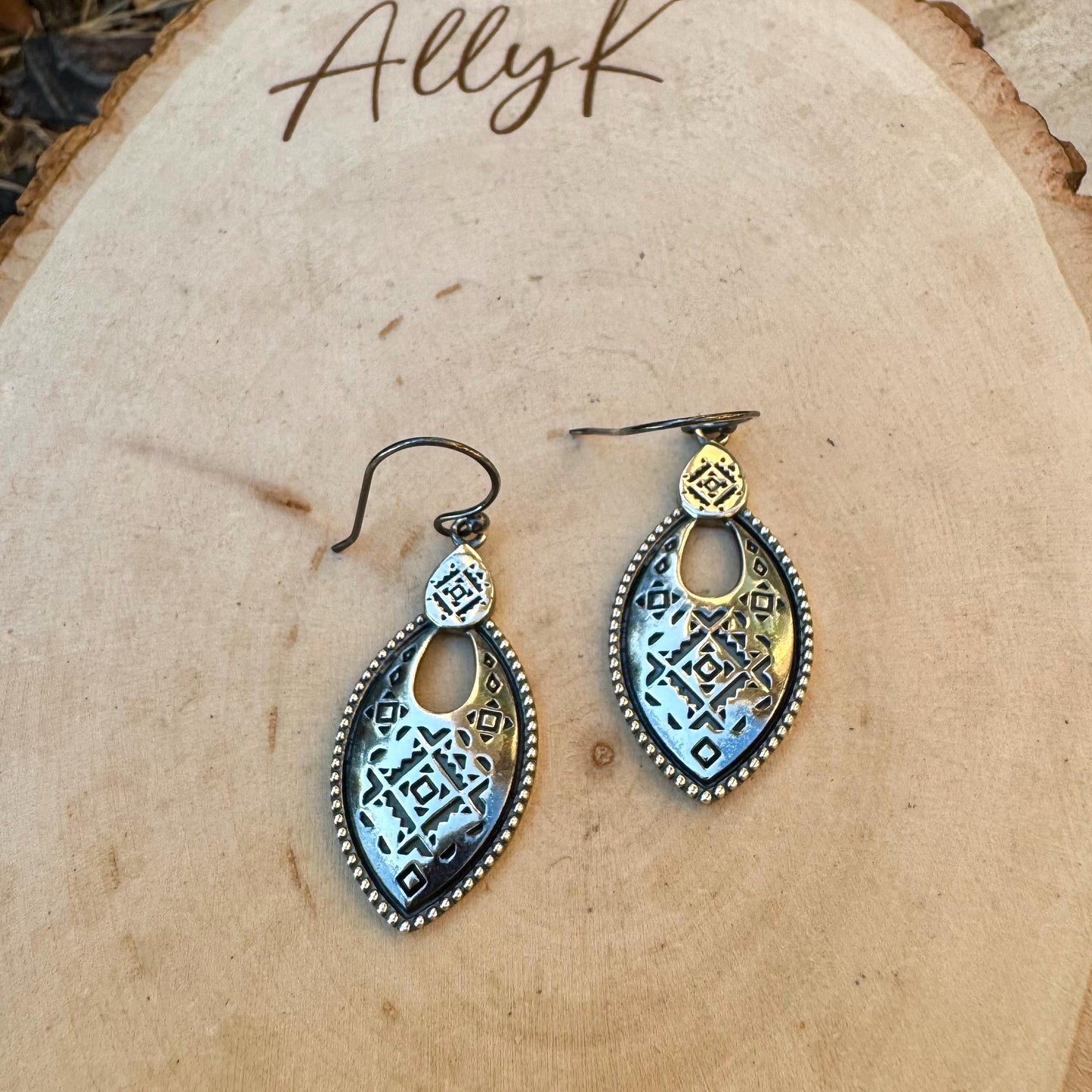 Sterling Silver Tribal Stamped Oval Earrings