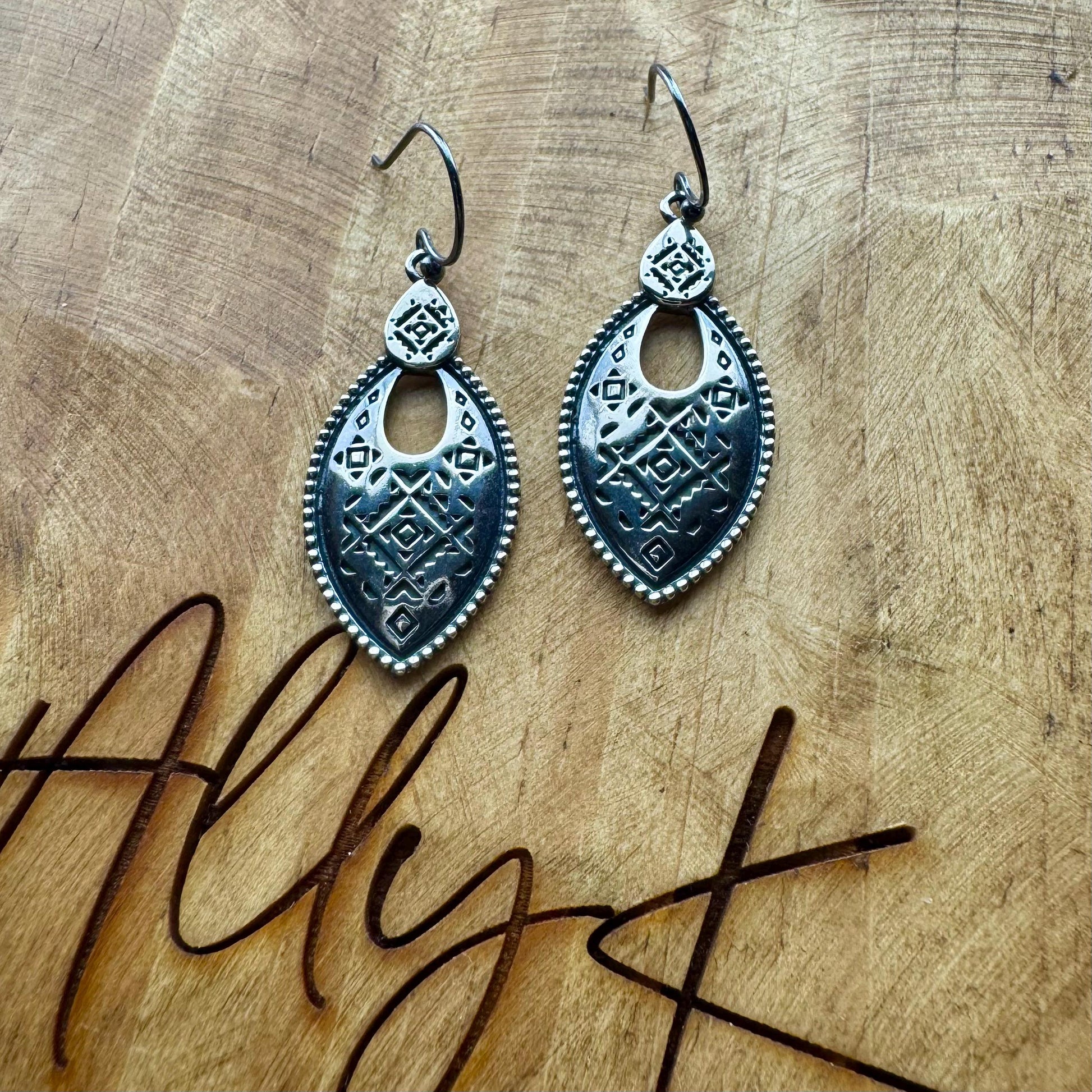 Sterling Silver Tribal Stamped Oval Earrings