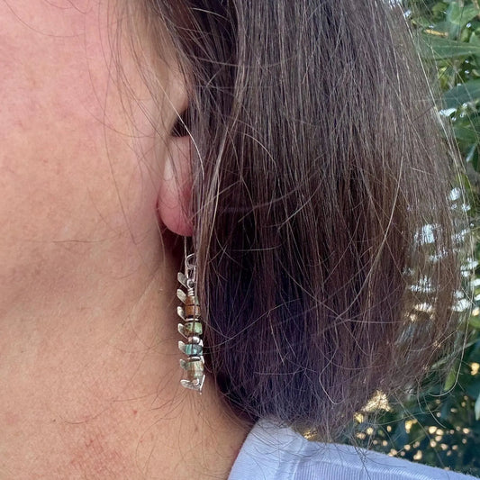 Desert Pearl & Kingman Turquoise Earrings • Sterling Silver Chevron Chain Jewelry