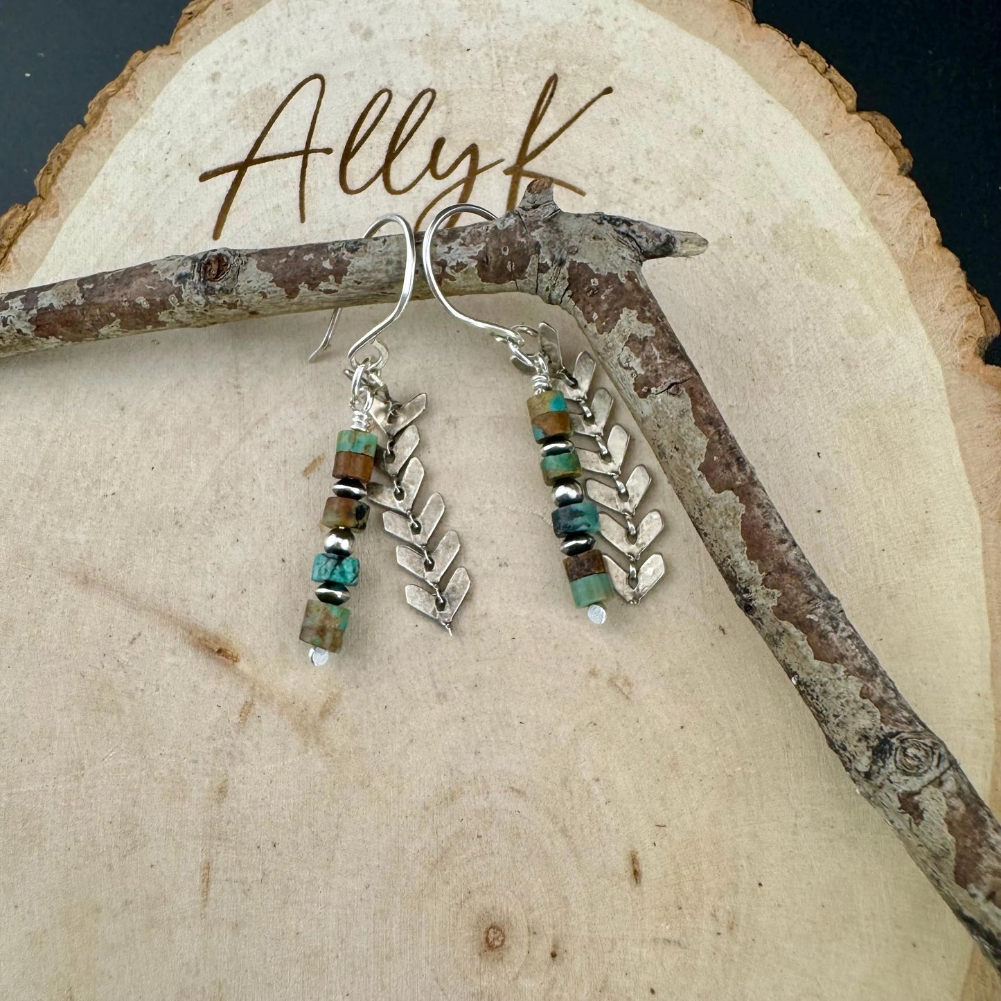 Navajo Pearls Turquoise Drop Earrings with Chevron Chain Dangle, Navajo Earrings, Turquoise Earrings, Turquoise Jewelry