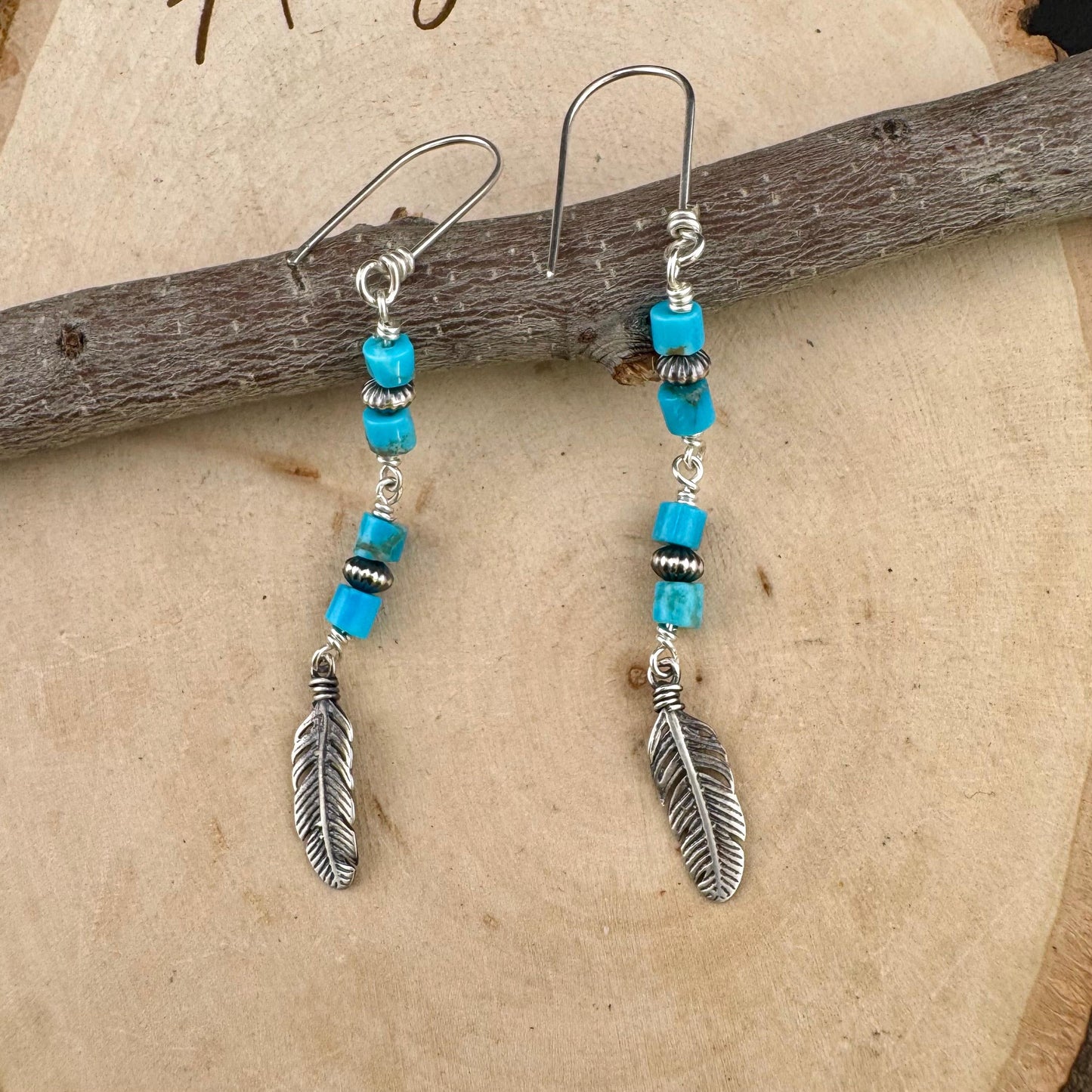Rustic Sterling Silver Dangle Earrings with Kingman Turquoise & Navajo Pearls