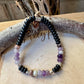 Amethyst & Onyx Sterling Silver Stretch Bracelet | Natural Gemstone Jewelry