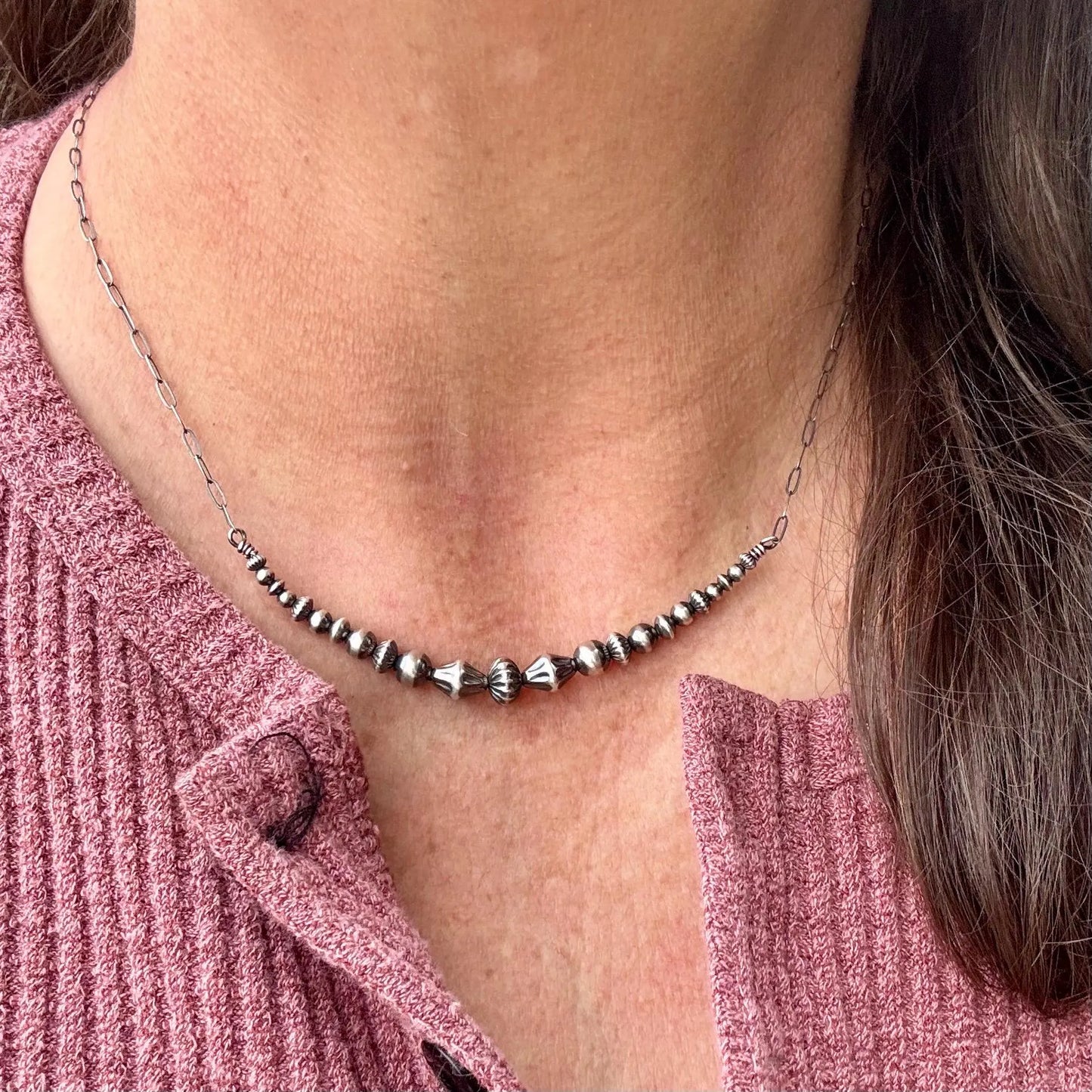 Authentic Navajo Pearl Bar Necklace | Sterling Silver Southwestern Jewelry