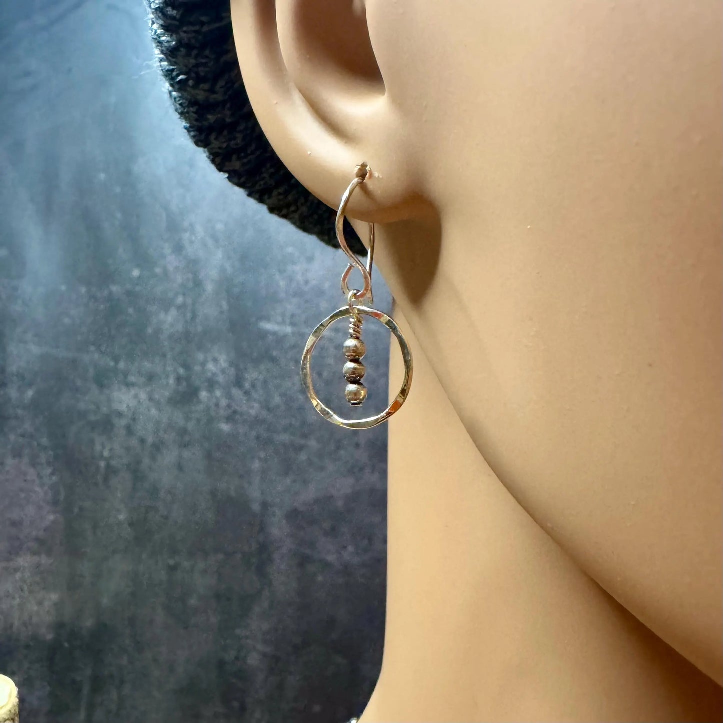 Dainty Navajo Pearl Drop Earrings, Sterling Silver Circle Dangle Earrings