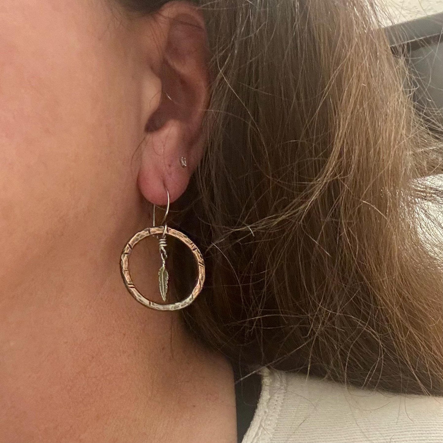 Handcrafted Mixed Metal Feather Dangle Earrings in Copper & Sterling Silver