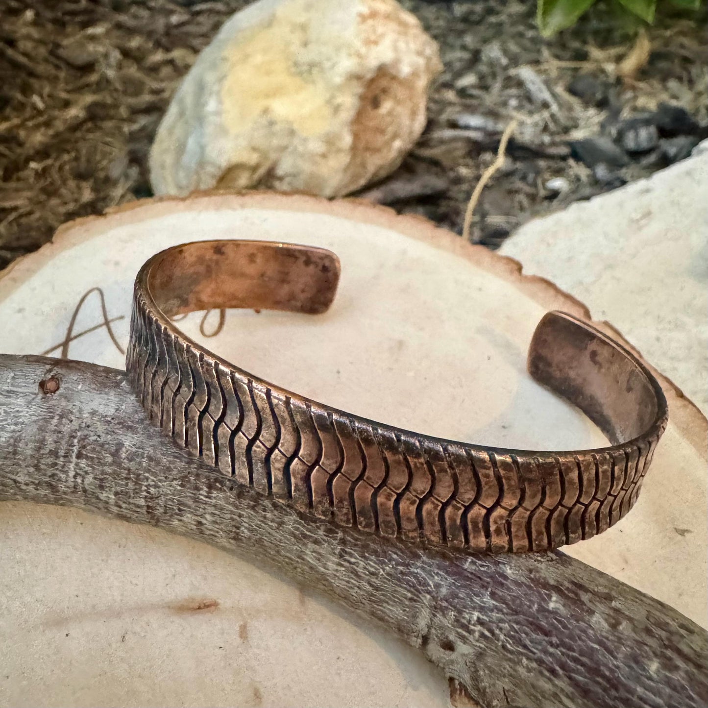 Rustic Herringbone Copper Cuff Bracelet – Antique Oxidized Finish