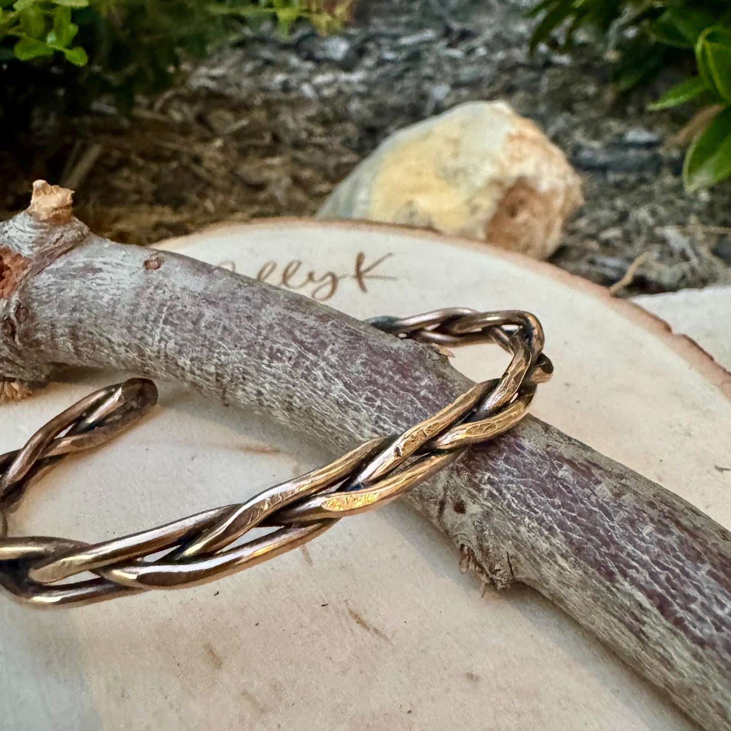 Handcrafted Rustic Bronze Braided Cuff Bracelet - Adjustable Bronze Jewelry