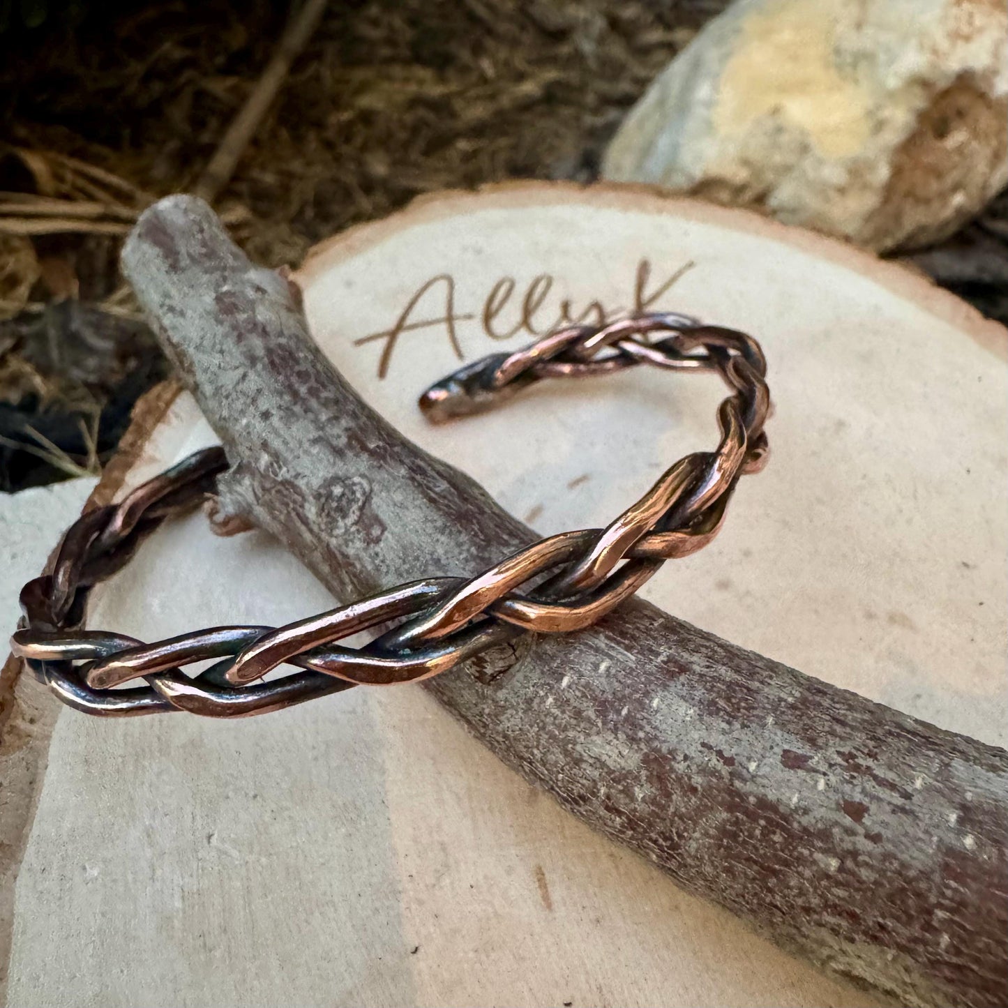Handcrafted Rustic Copper Braided Cuff Bracelet - Adjustable Copper Jewelry