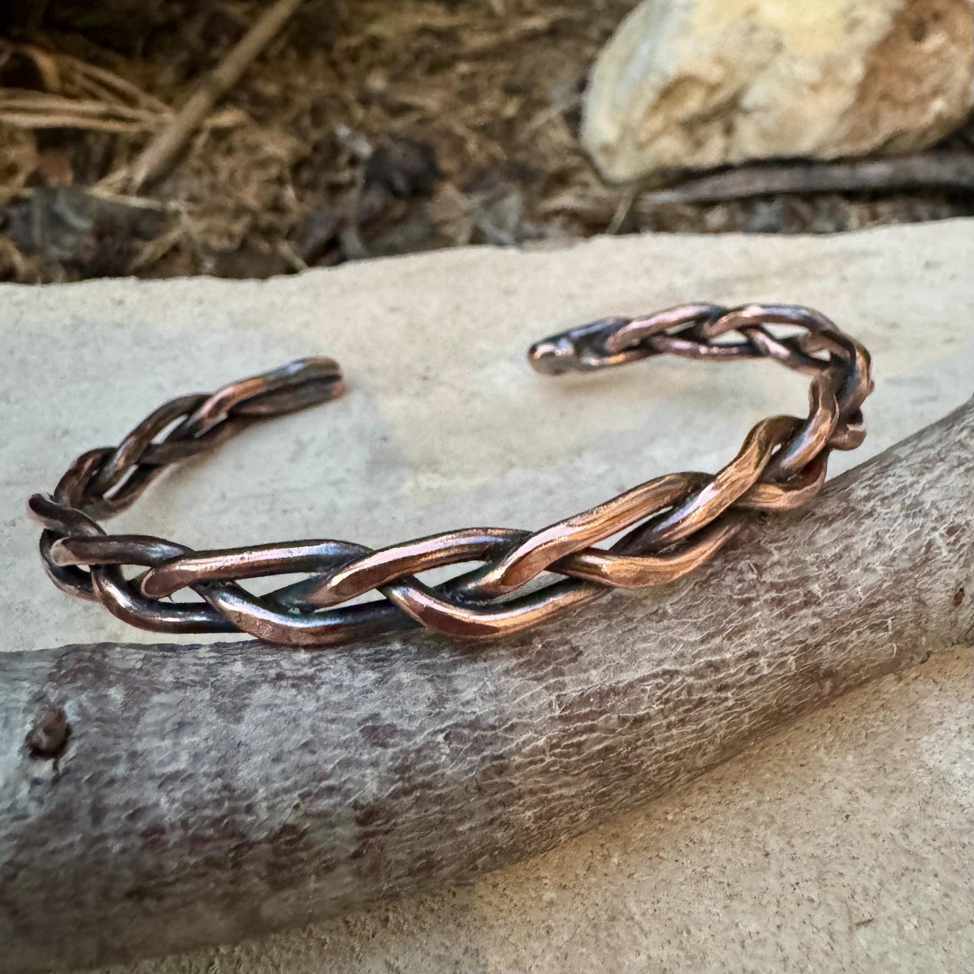Handcrafted Rustic Copper Braided Cuff Bracelet - Adjustable Copper Jewelry