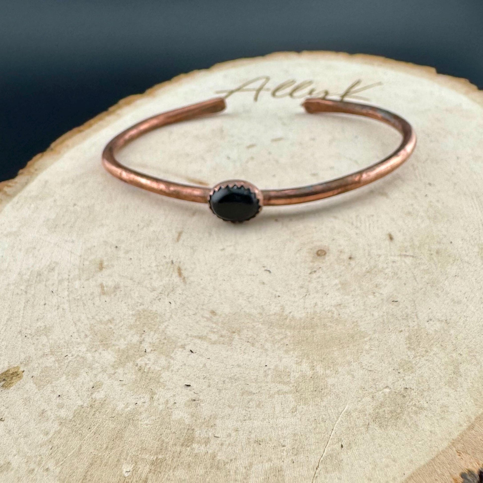 Onyx Bezel Cuff Bracelet | Antique Copper Adjustable Design