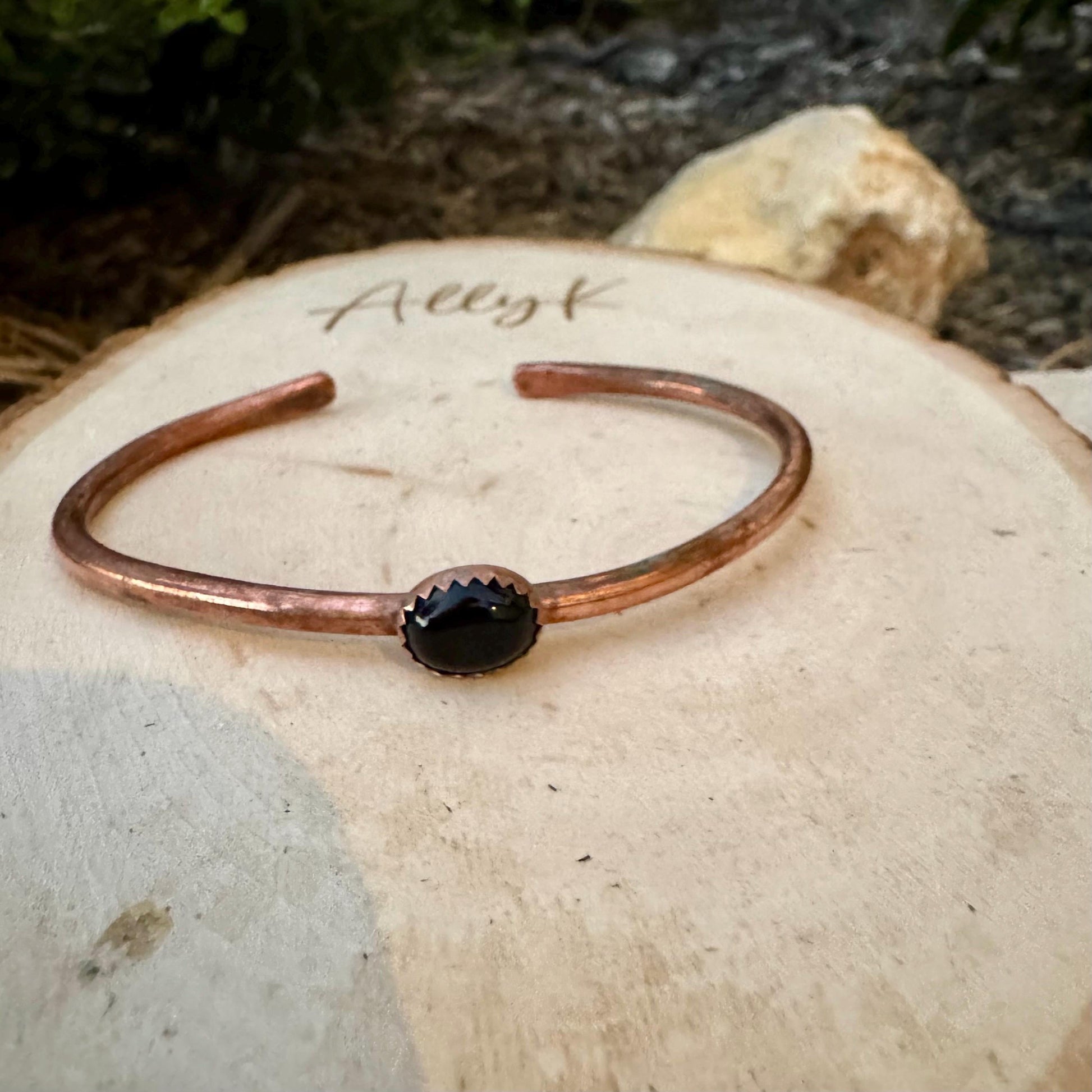 Onyx Bezel Cuff Bracelet | Antique Copper Adjustable Design