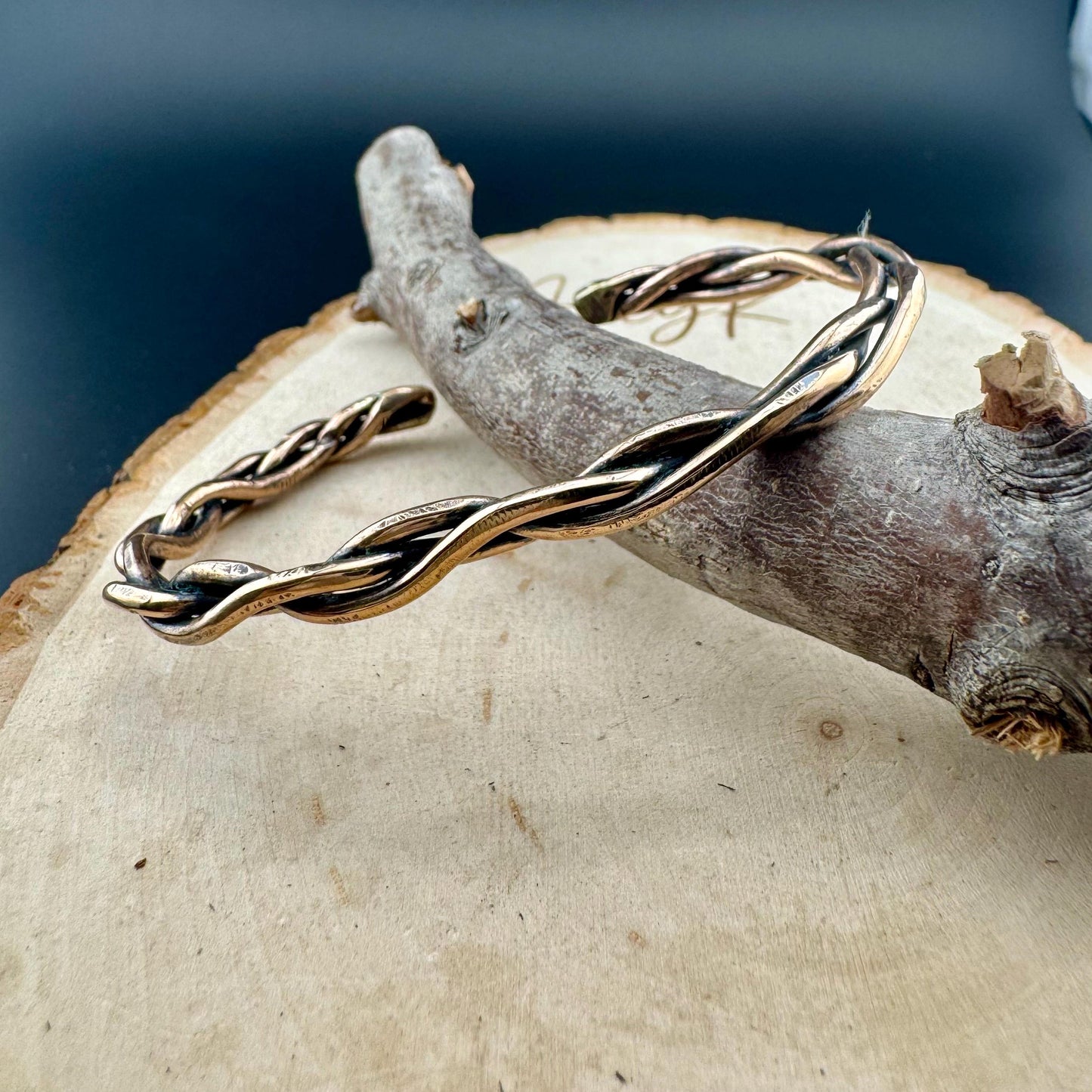 Handcrafted Rustic Bronze Braided Cuff Bracelet - Adjustable Bronze Jewelry