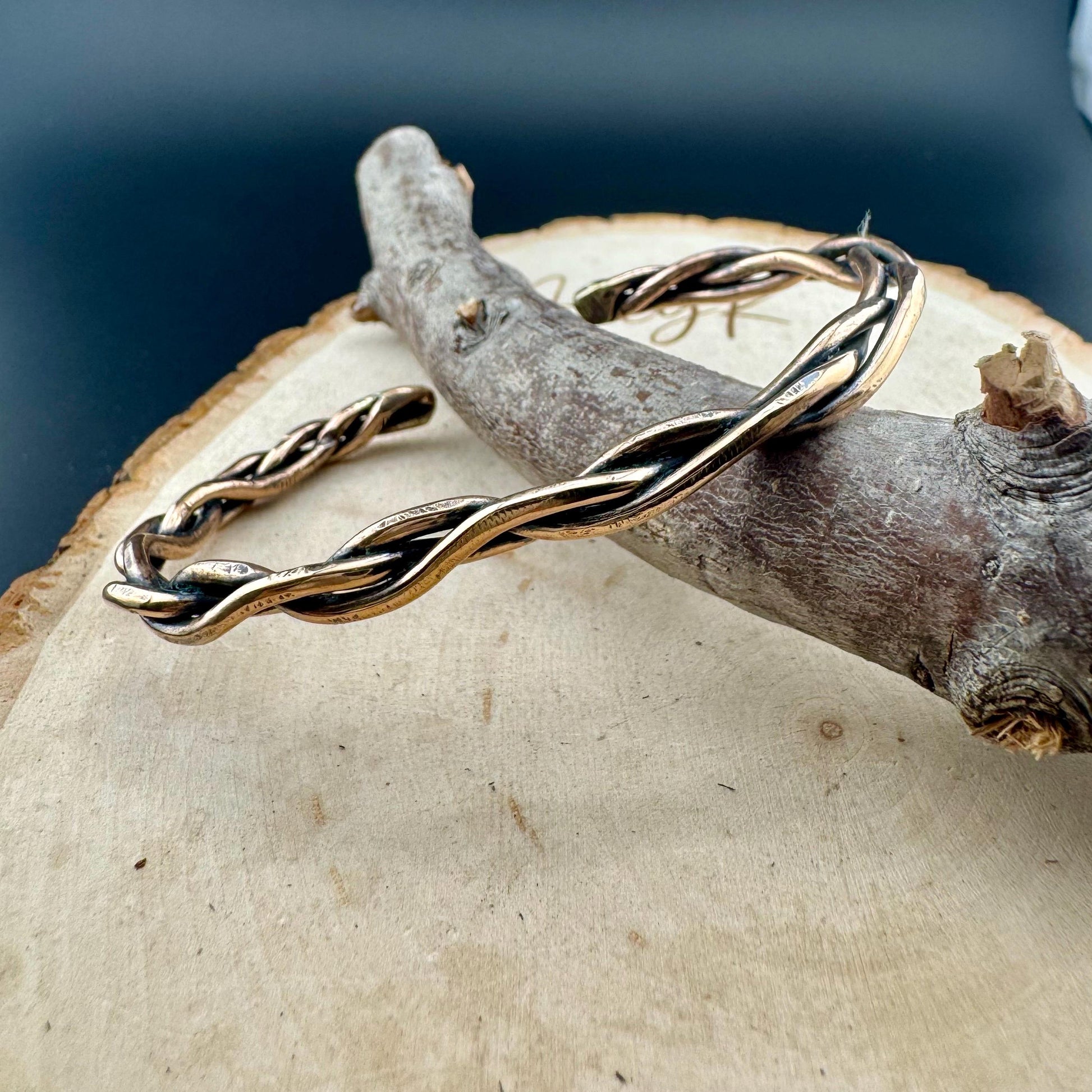 Handcrafted Rustic Bronze Braided Cuff Bracelet - Adjustable Bronze Jewelry