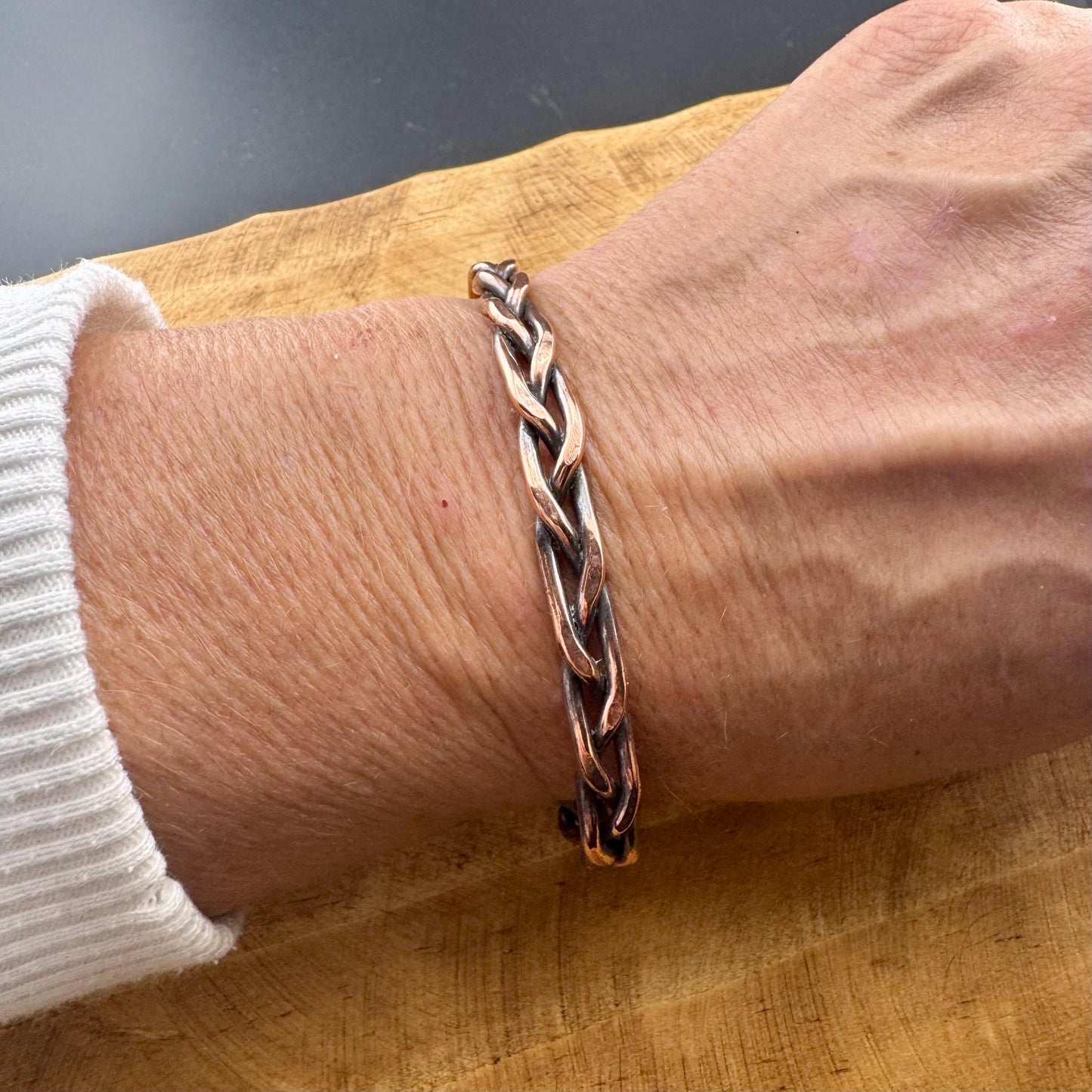 Handcrafted Rustic Copper Braided Cuff Bracelet - Adjustable Copper Jewelry
