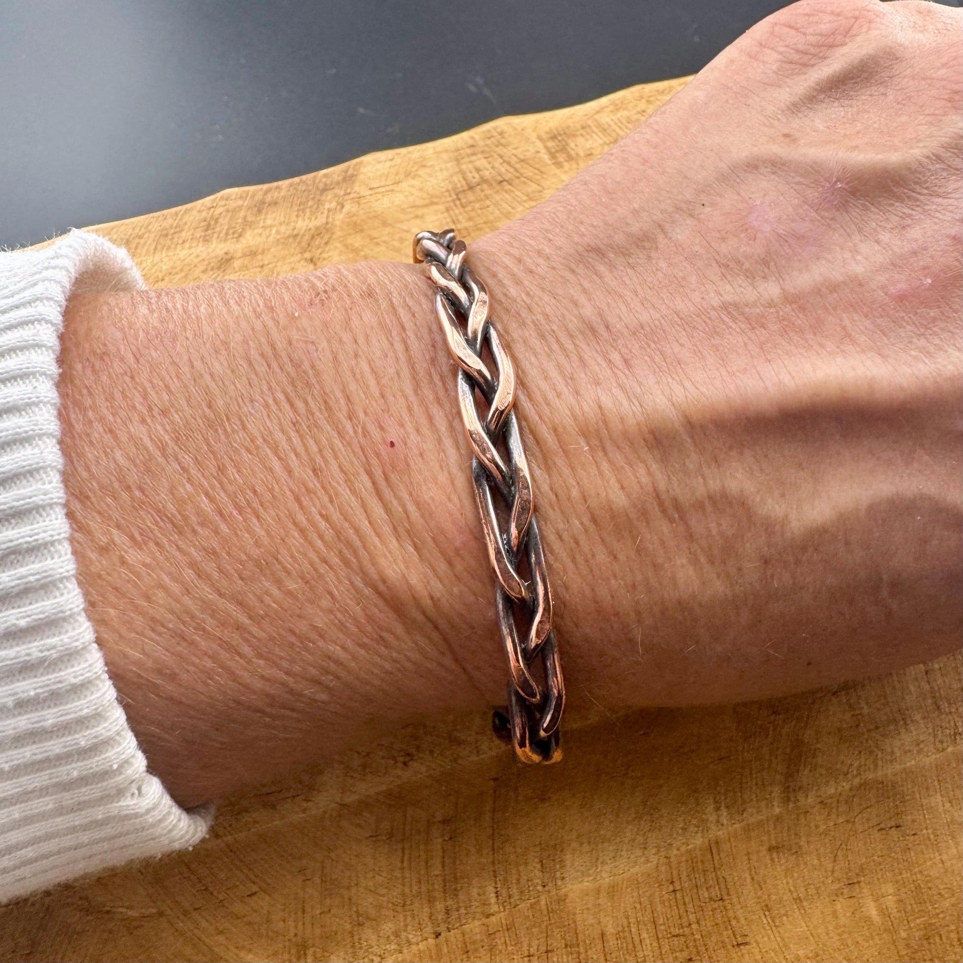 Handcrafted Rustic Copper Braided Cuff Bracelet - Adjustable Copper Jewelry