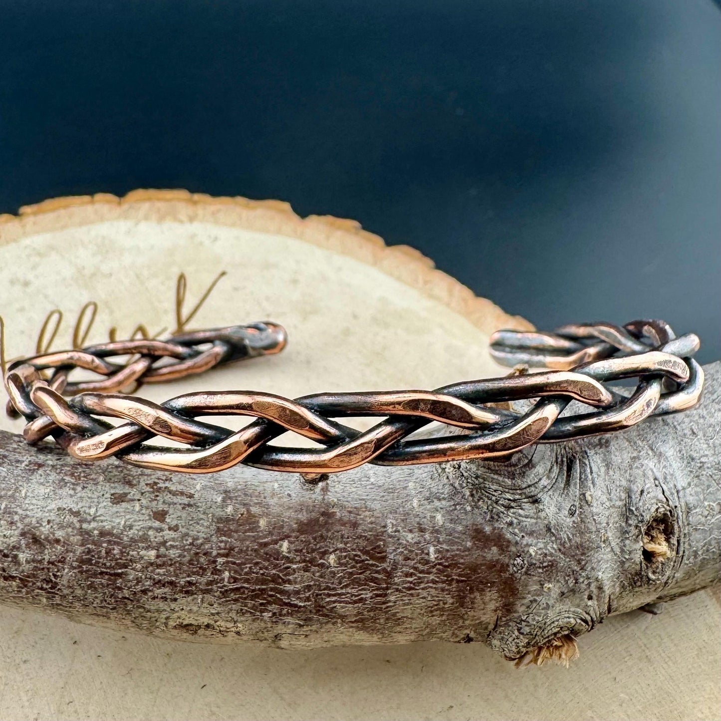 Handcrafted Rustic Copper Braided Cuff Bracelet - Adjustable Copper Jewelry