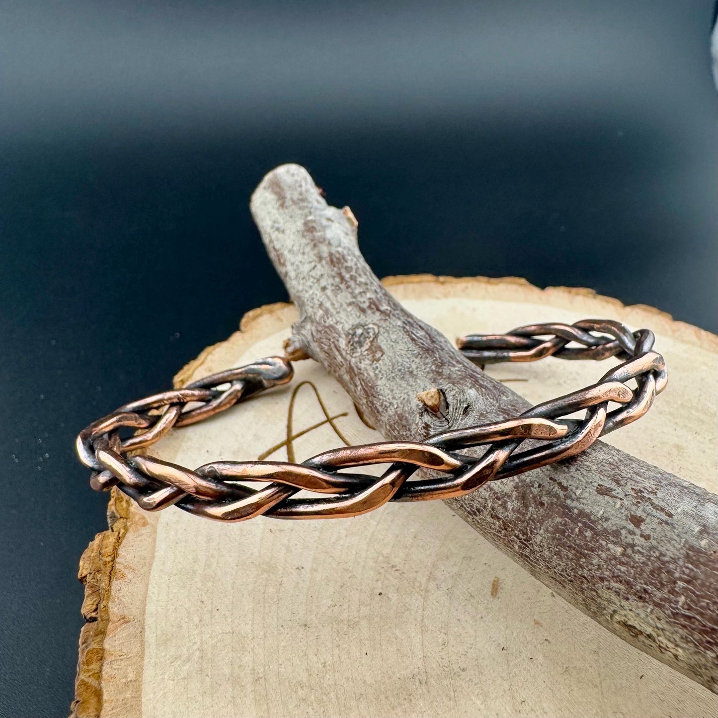 Handcrafted Rustic Copper Braided Cuff Bracelet - Adjustable Copper Jewelry
