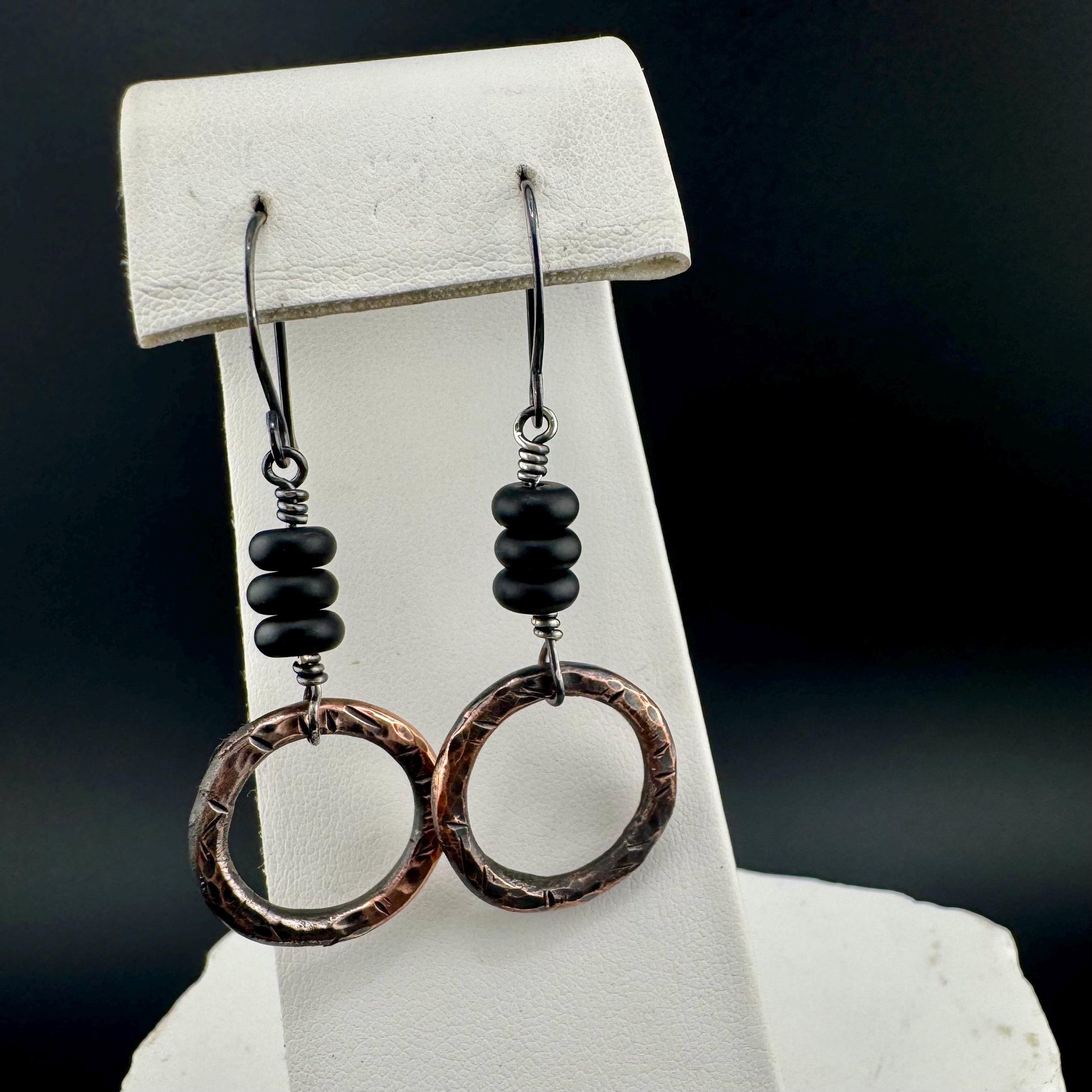 Handcrafted Copper & Sterling Silver Earrings with Onyx Gemstone - Mixed Metal Design