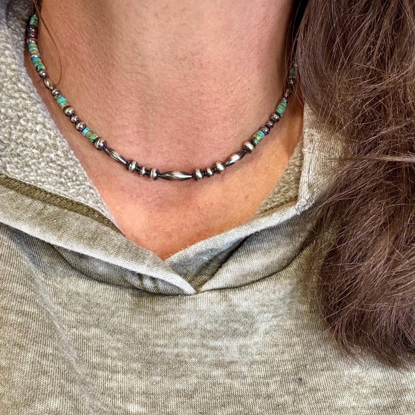 Turquoise Navajo Pearls Necklace – Southwestern Style Native Sterling Silver Jewelry