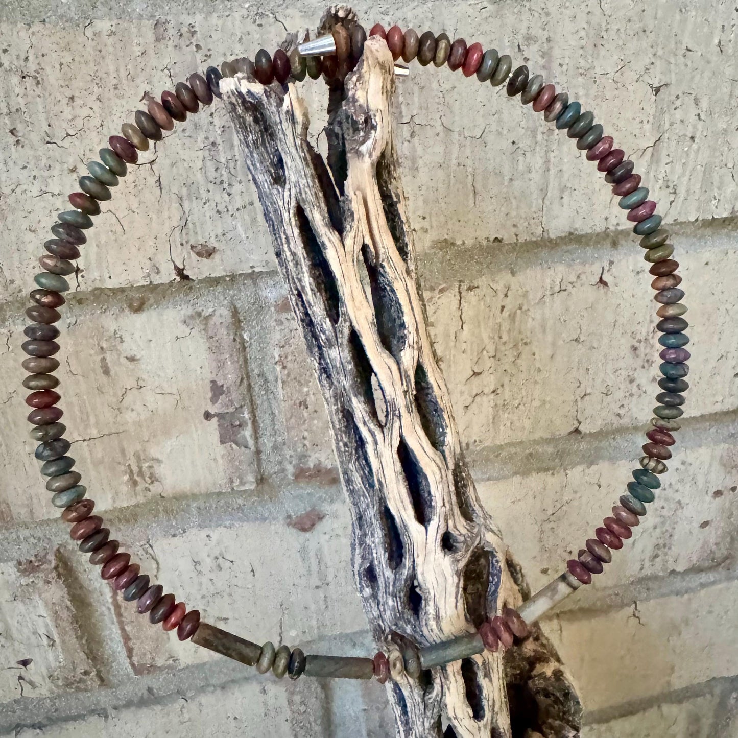 Picasso Red Creek Jasper Choker Necklace - Elegant Memory Wire Design