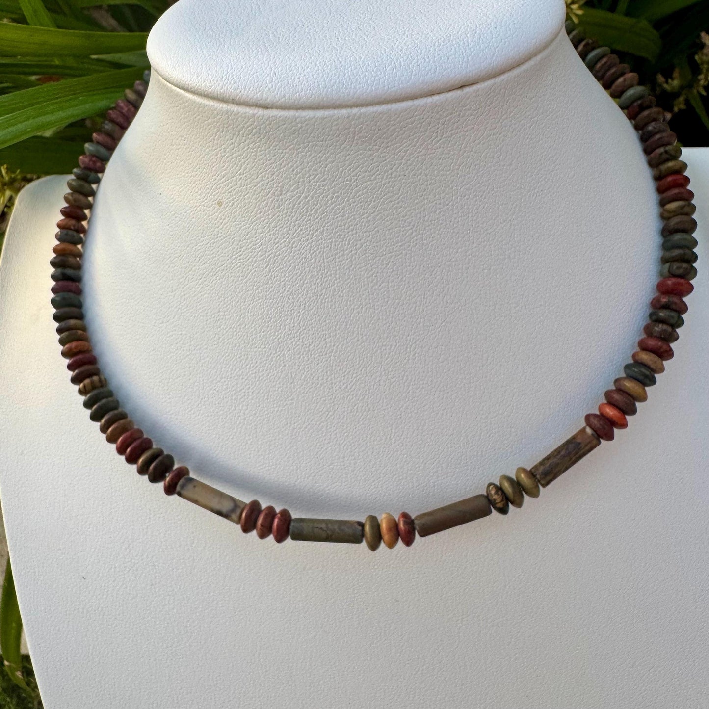 Picasso Red Creek Jasper Choker Necklace - Elegant Memory Wire Design