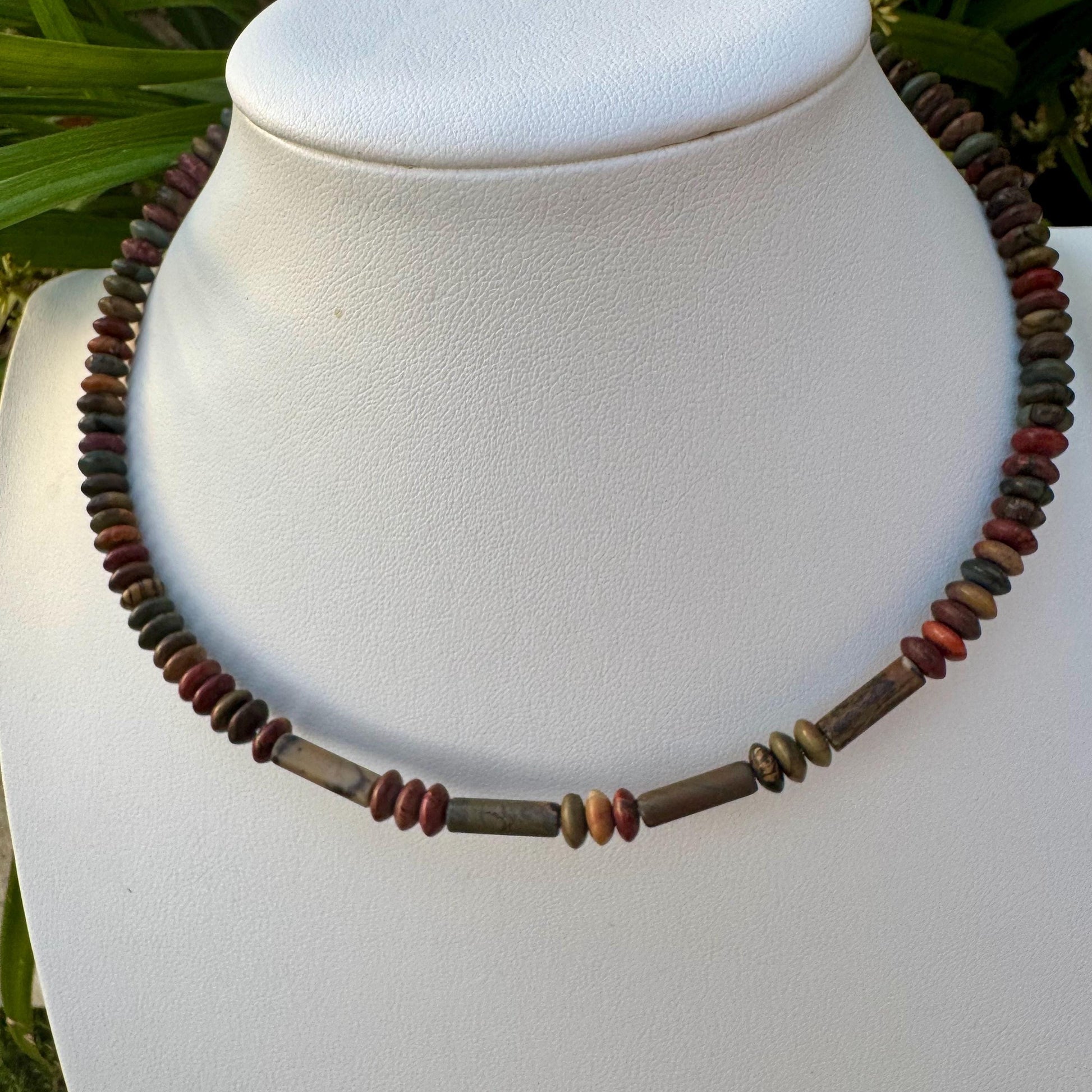 Picasso Red Creek Jasper Choker Necklace - Elegant Memory Wire Design