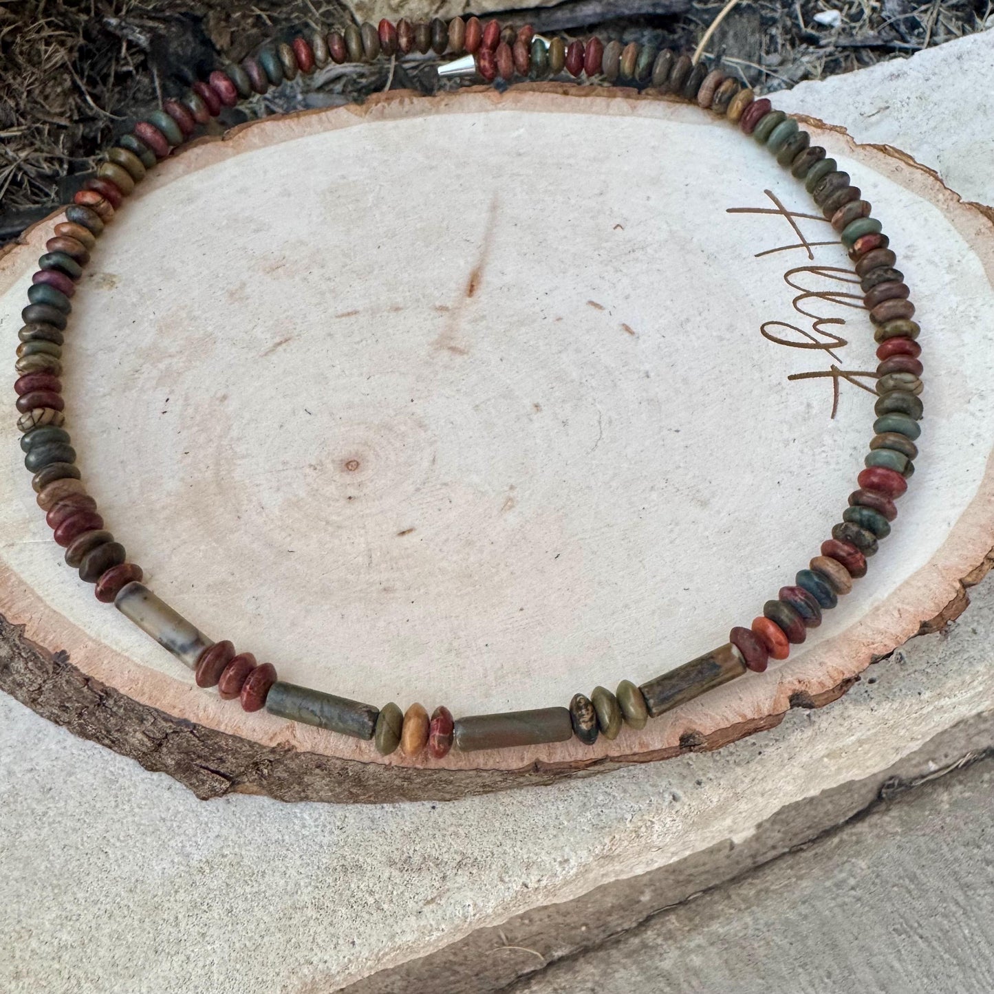 Picasso Red Creek Jasper Choker Necklace - Elegant Memory Wire Design