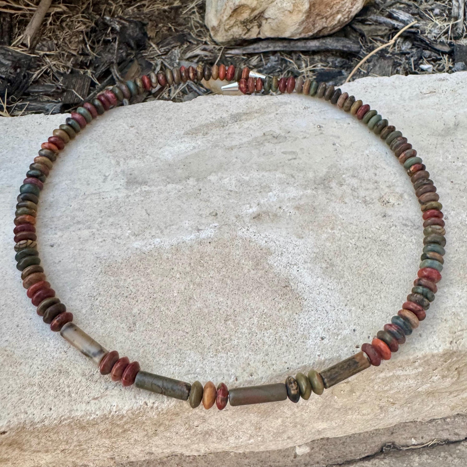 Picasso Red Creek Jasper Choker Necklace - Elegant Memory Wire Design