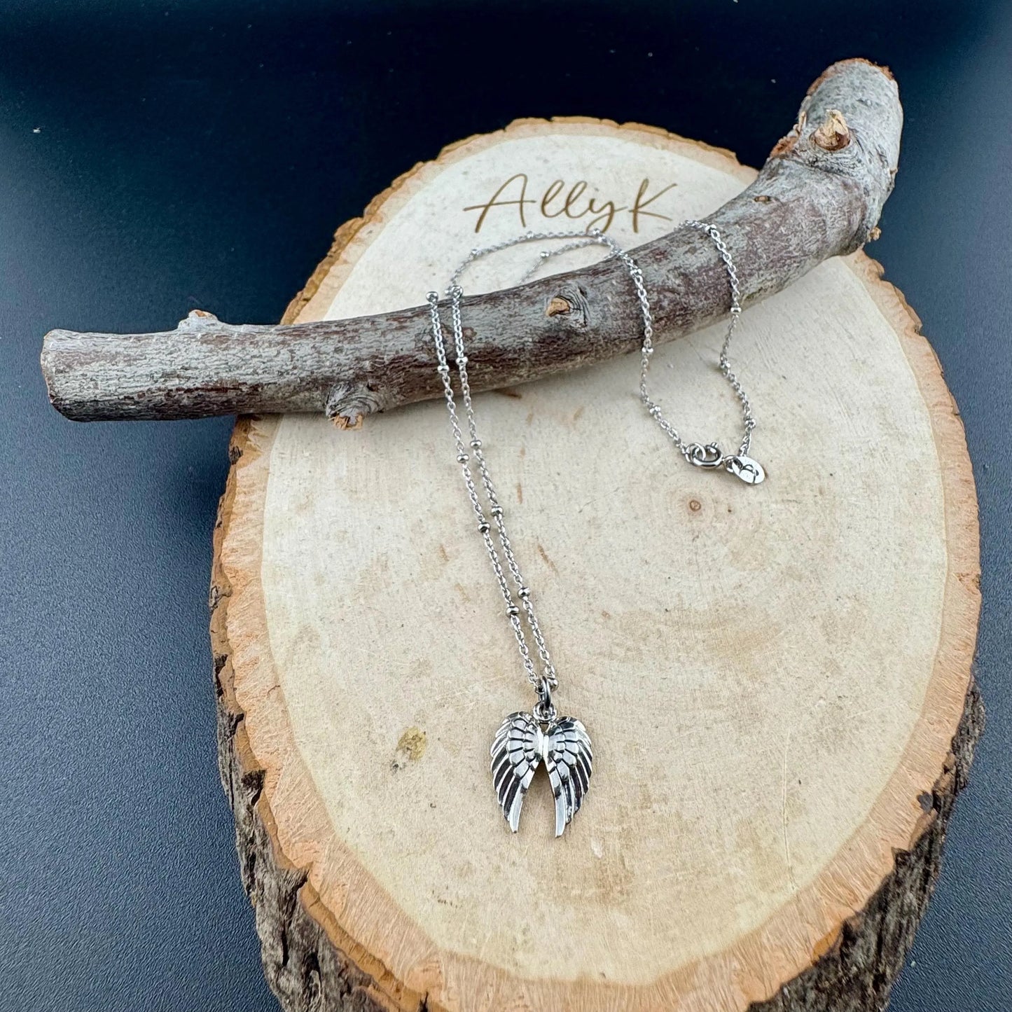 Sterling Silver Angel Wing Pendant Necklace – Dainty Satellite Chain