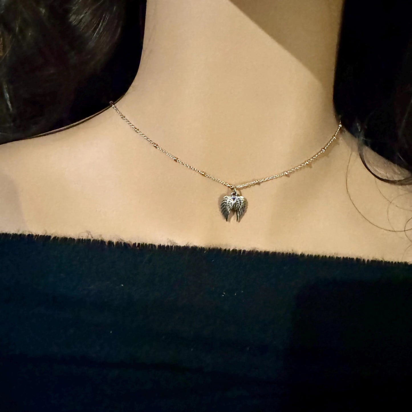 Sterling Silver Angel Wing Pendant Necklace – Dainty Satellite Chain