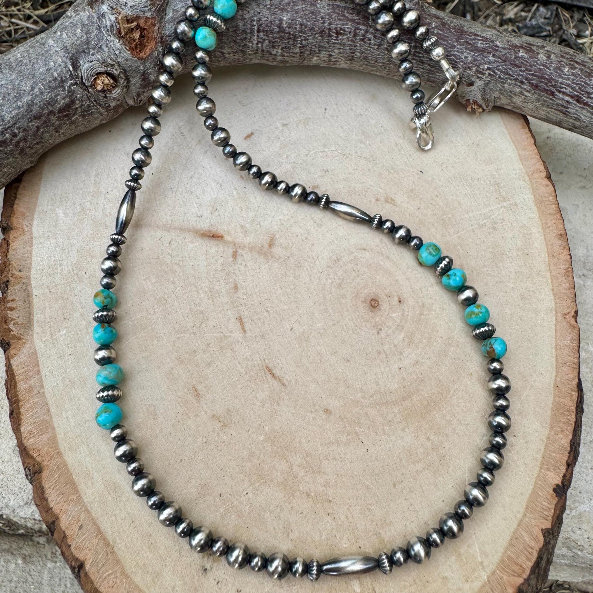 Kingman Turquoise& Navajo Pearl Sterling Silver Choker Necklace