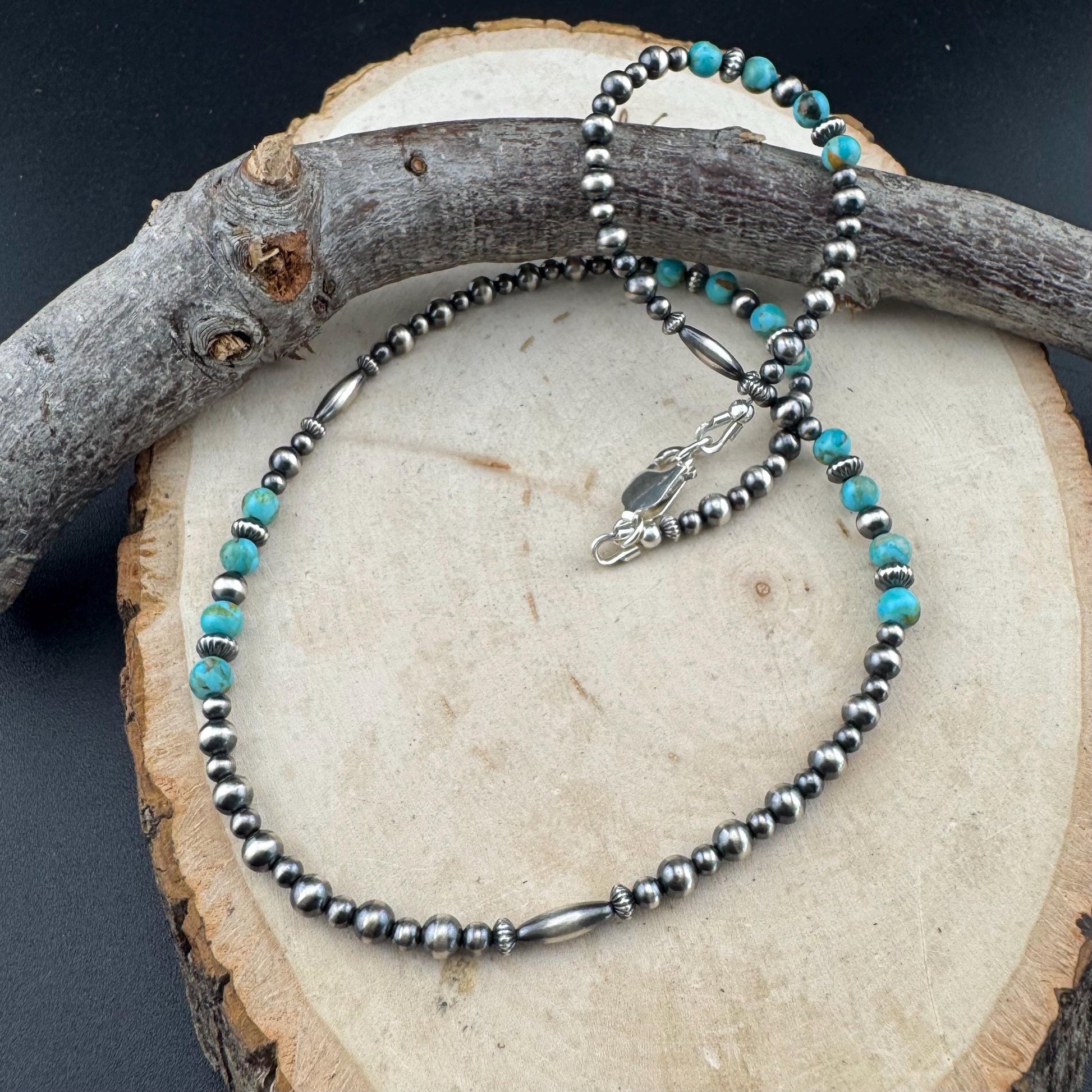 Kingman Turquoise& Navajo Pearl Sterling Silver Choker Necklace