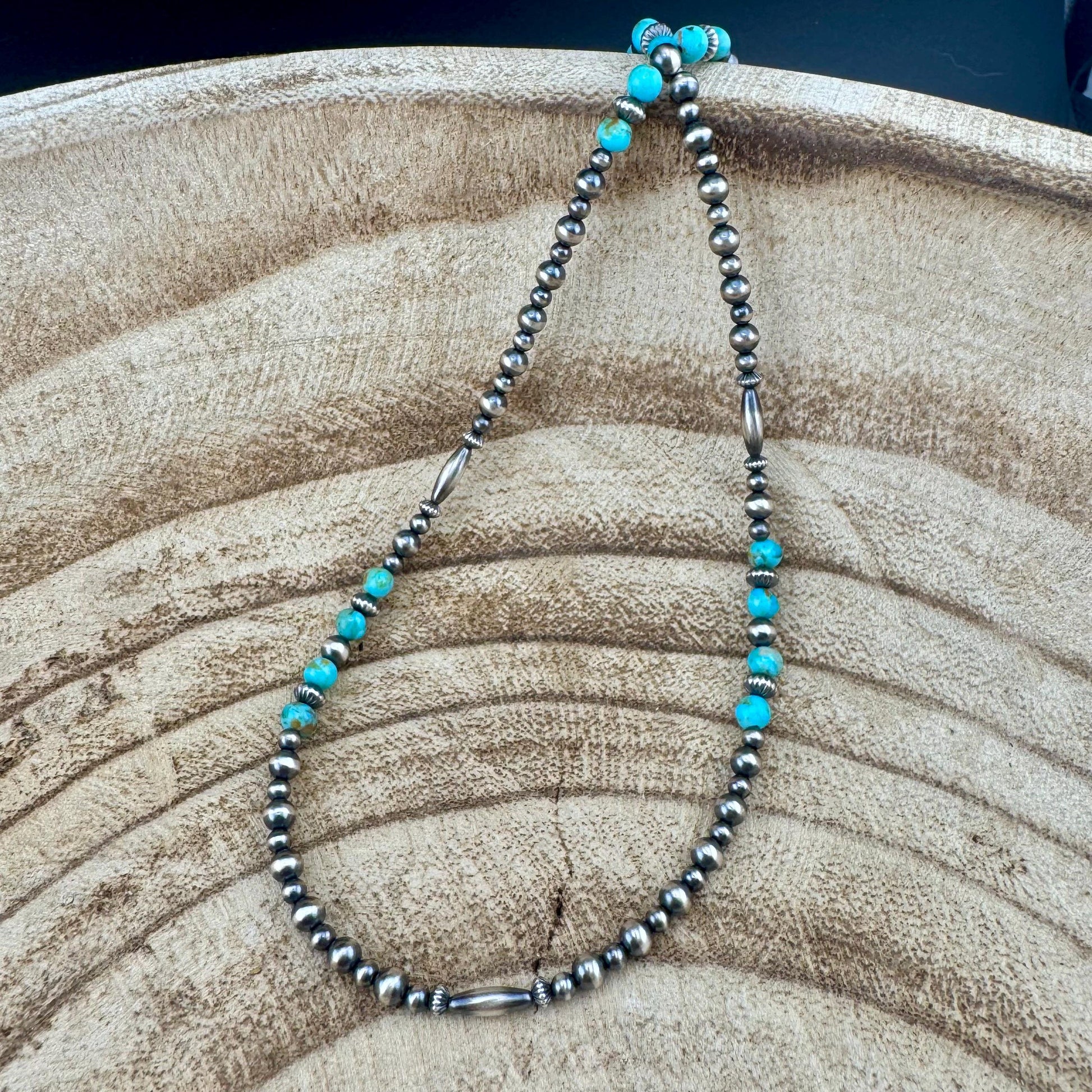 Kingman Turquoise& Navajo Pearl Sterling Silver Choker Necklace