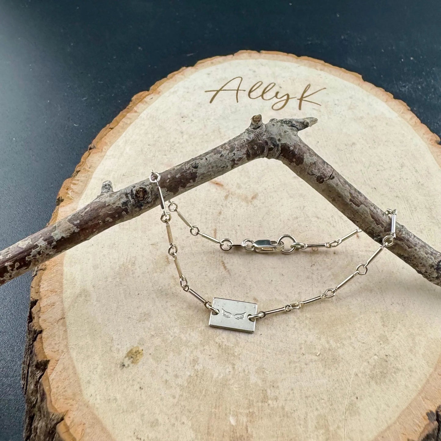 Sterling Silver Angel Wing Connector Bracelet – Dainty Bar & Ring Chain | Minimalist Stackable Jewelry