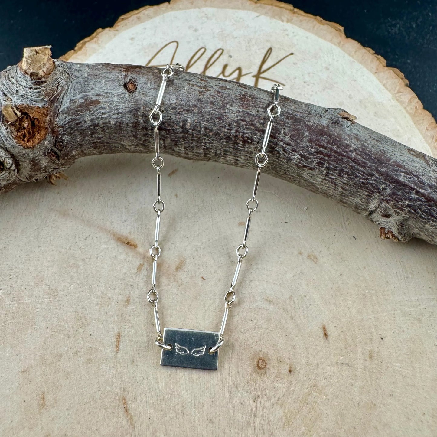 Sterling Silver Angel Wing Connector Bracelet – Dainty Bar & Ring Chain | Minimalist Stackable Jewelry