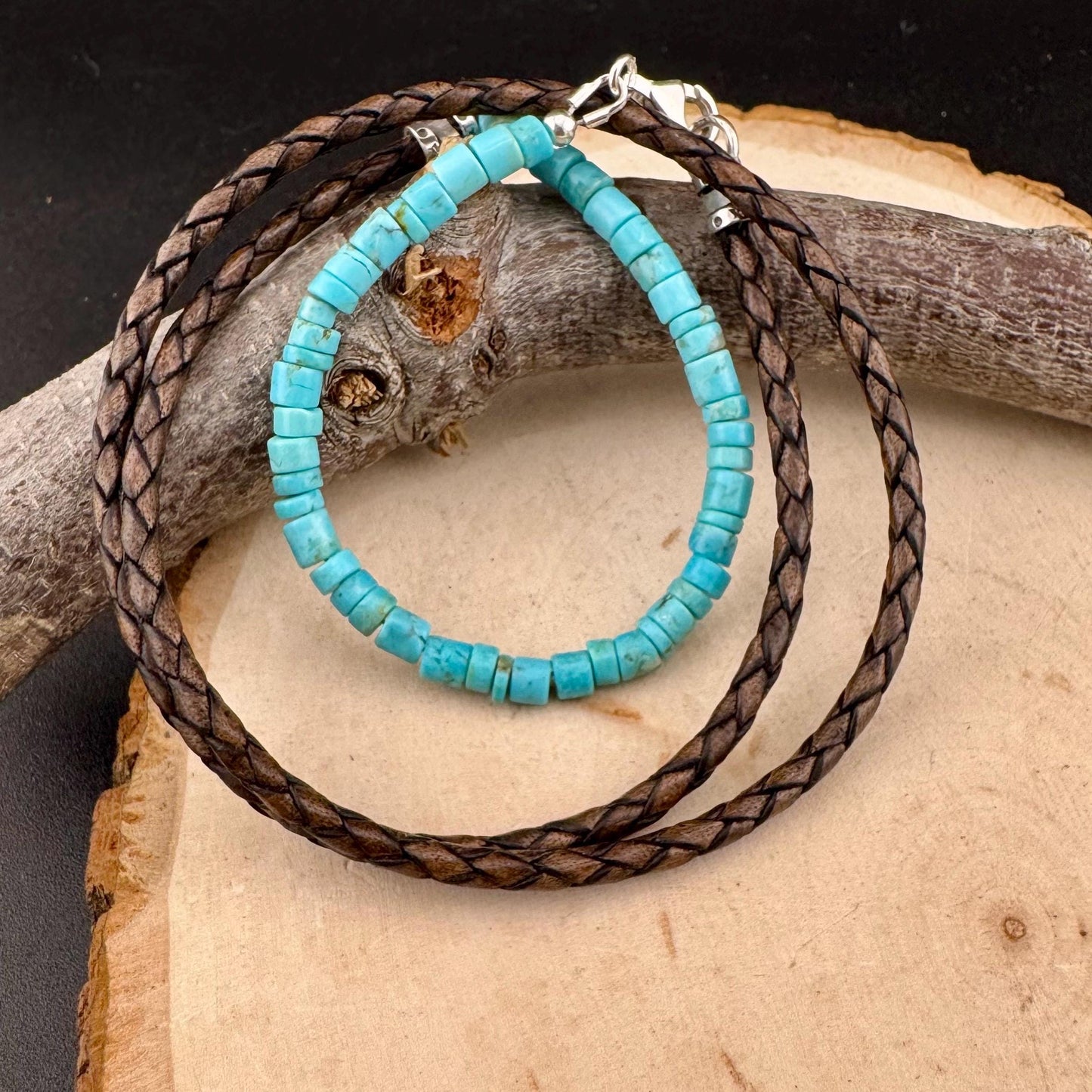 Kingman Turquoise Leather Cuff - Unisex Multi Wrap Bracelet in Black or Brown Leather, Blue or Green Turquoise